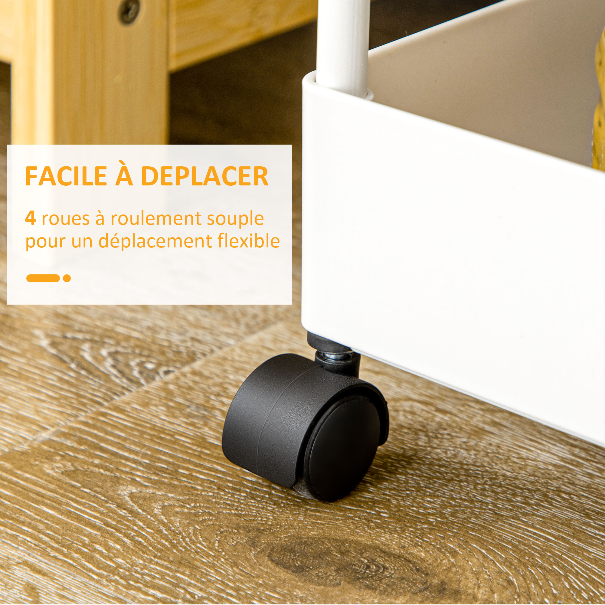 4-stöckiger Rollwagen mit herausnehmbaren Körben und Haken, weiß_voghion.com