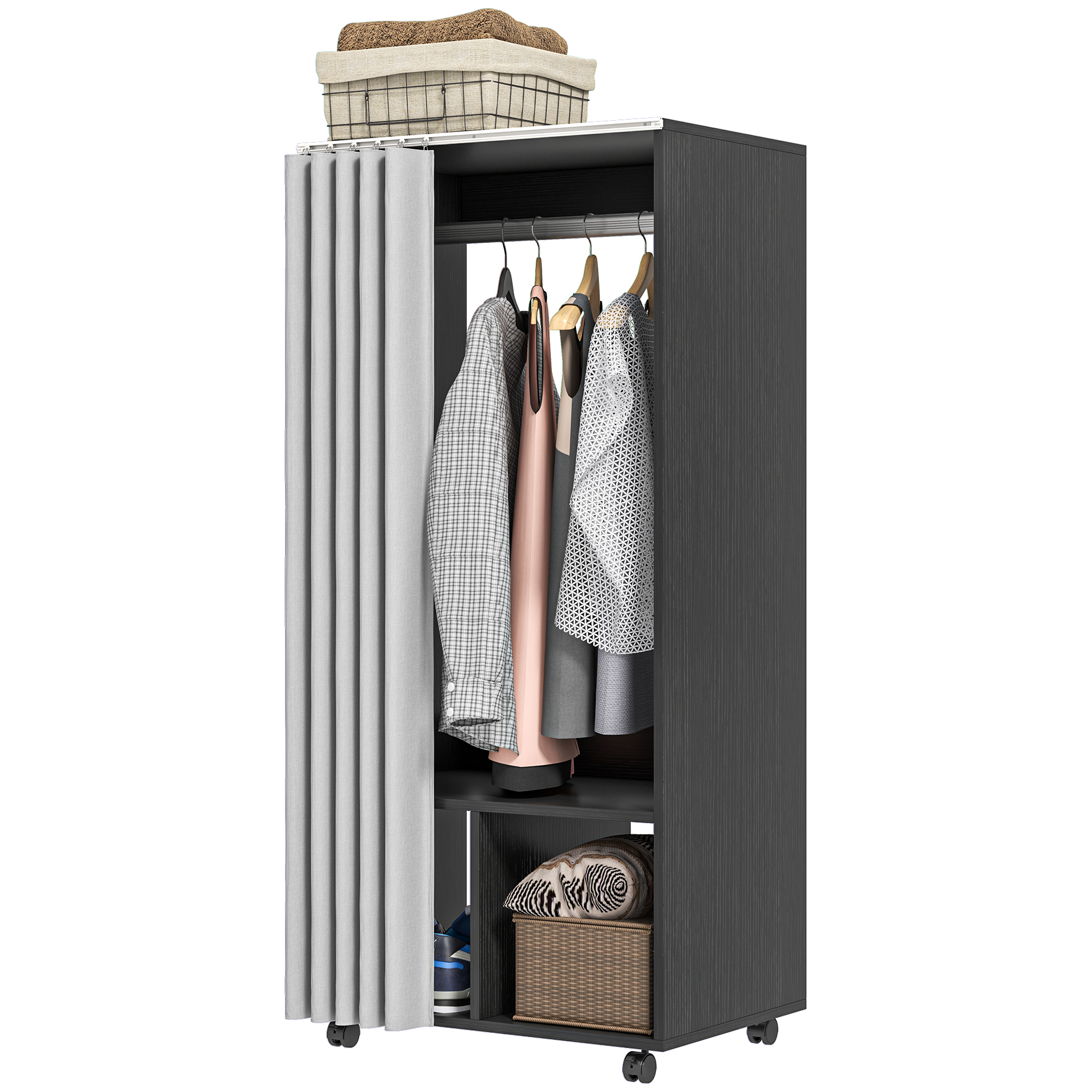 Armoire – Mobile en panneaux de particules, rideau + tringle, noir_voghion.com