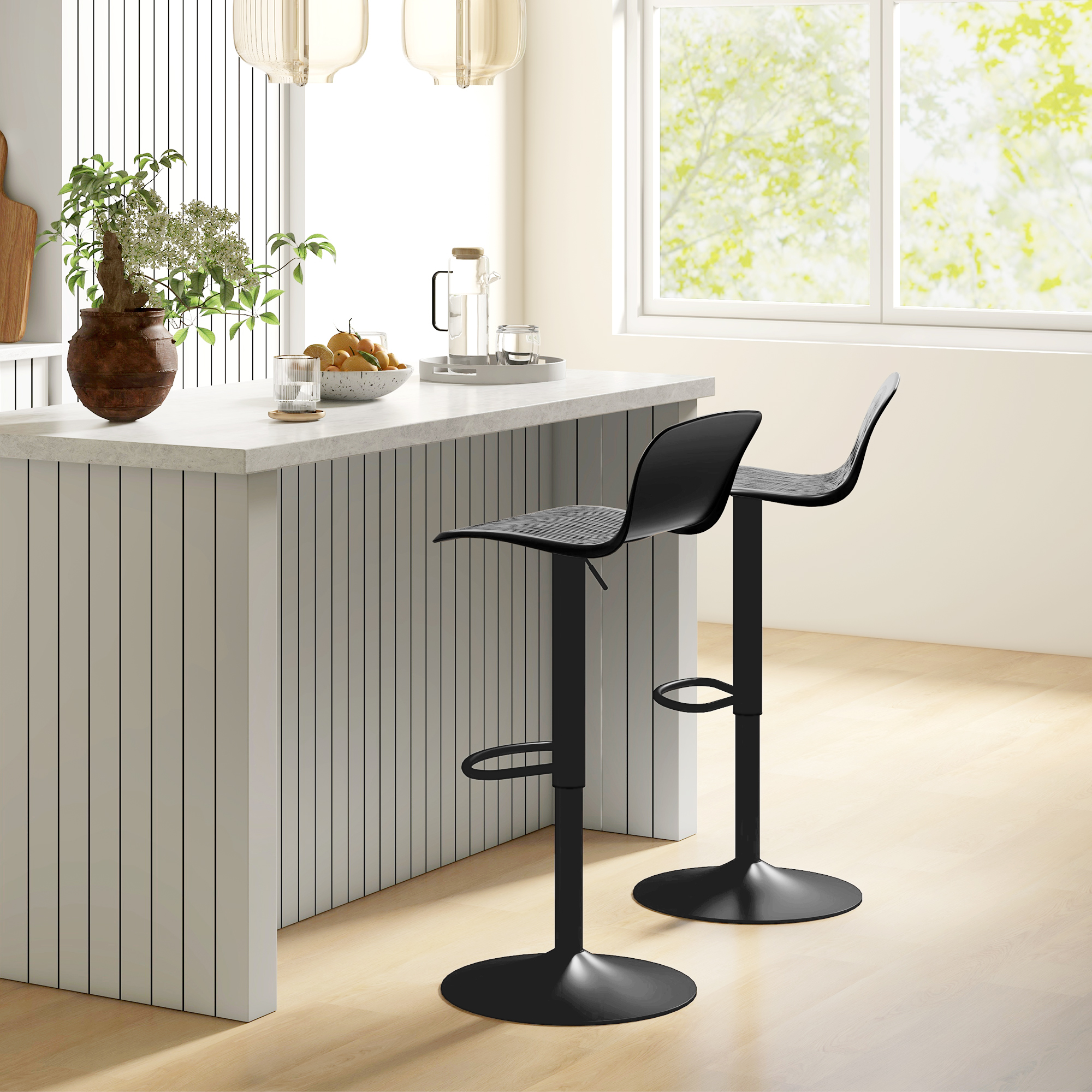 Set Of 2 Swivel Kitchen Bar Stools With Backrest And Height Adjustment_voghion.com