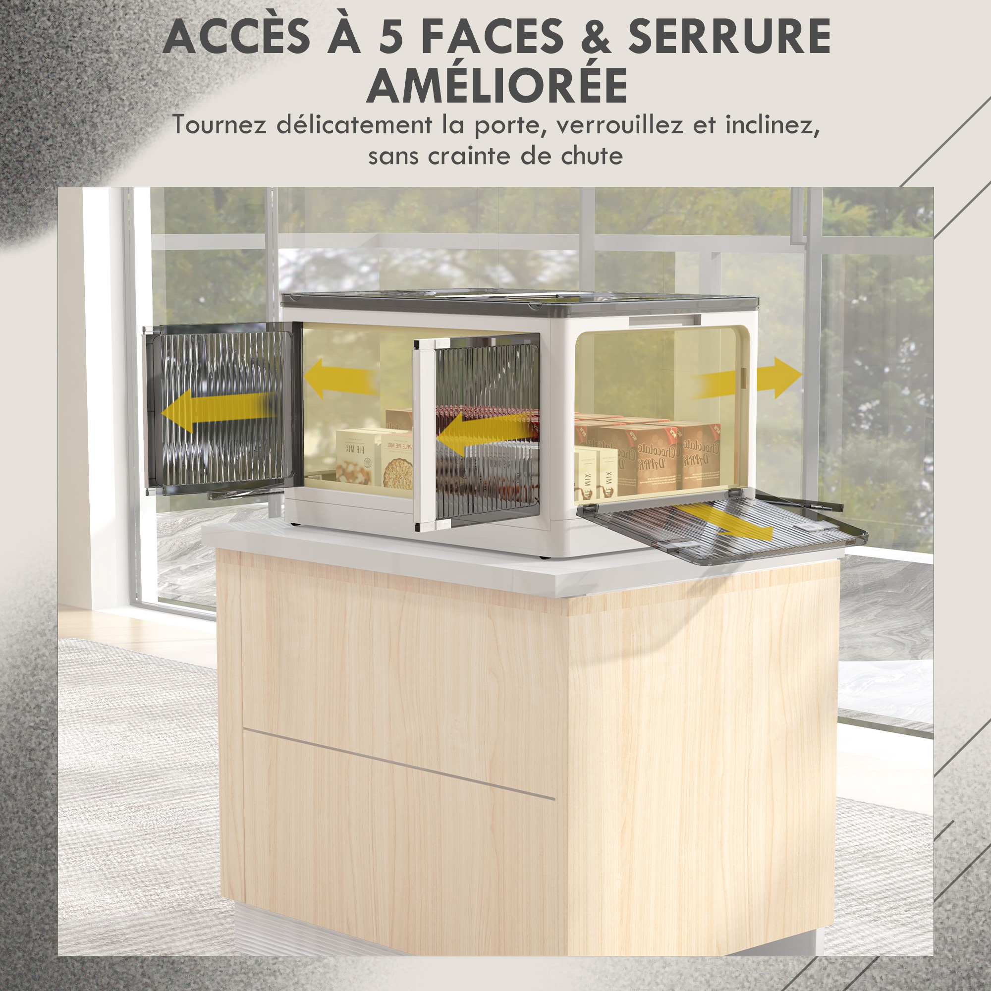 Faltbare und stapelbare 69-Liter-Aufbewahrungsbox aus Kunststoff mit Deckel und 4 Rollen, 5-seitiger Zugriff, weiß_voghion.com