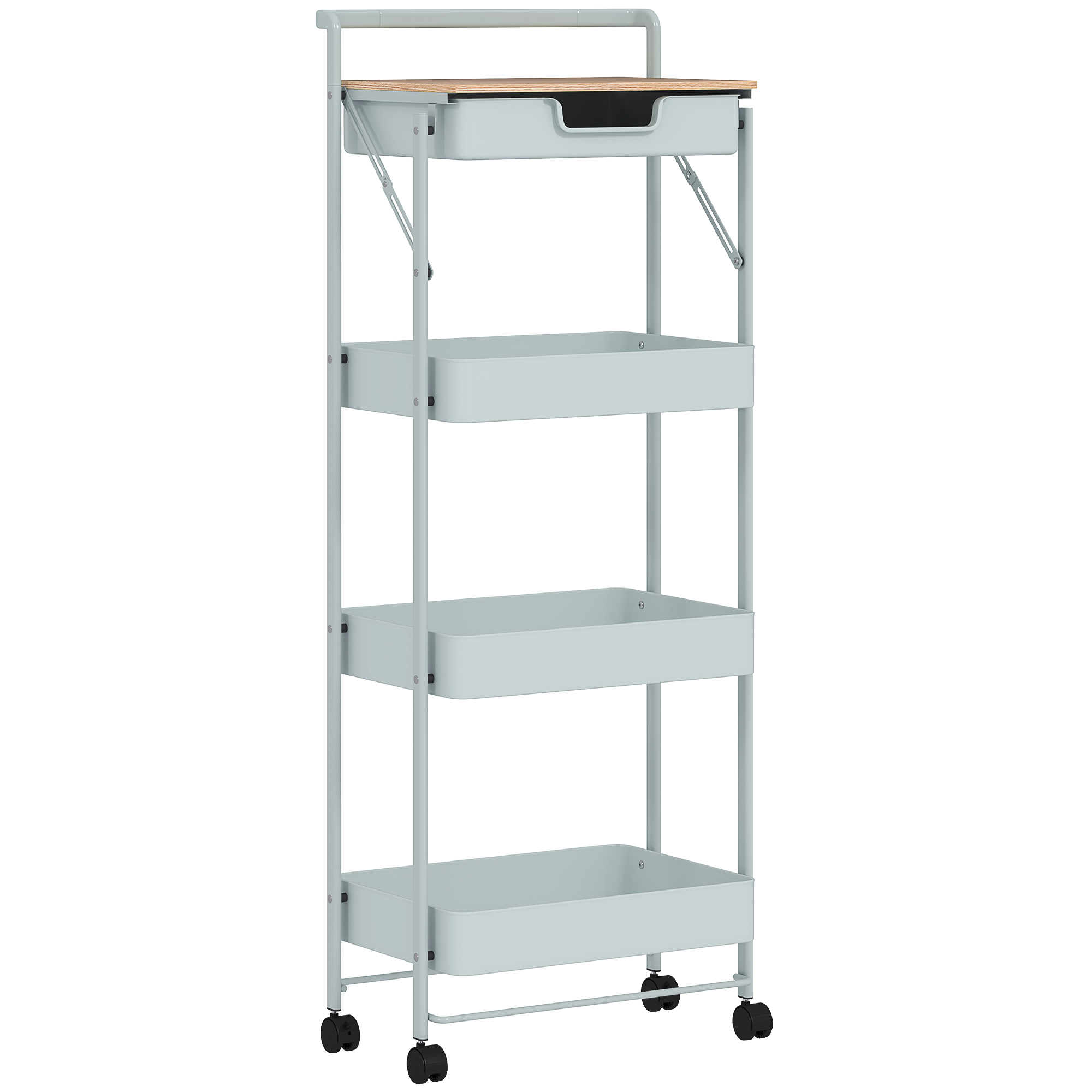 4-stöckiger Rollwagen mit Schublade, Ablage und Körben, Grün_voghion.com