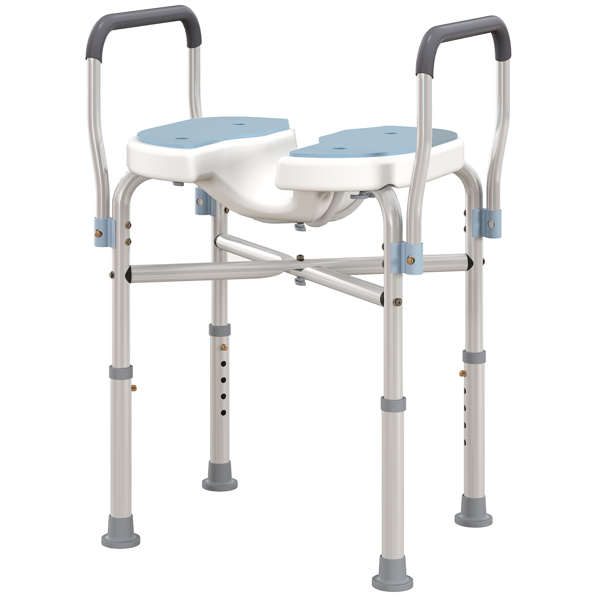 Banc de douche bleu avec accoudoirs vue d'ensemble