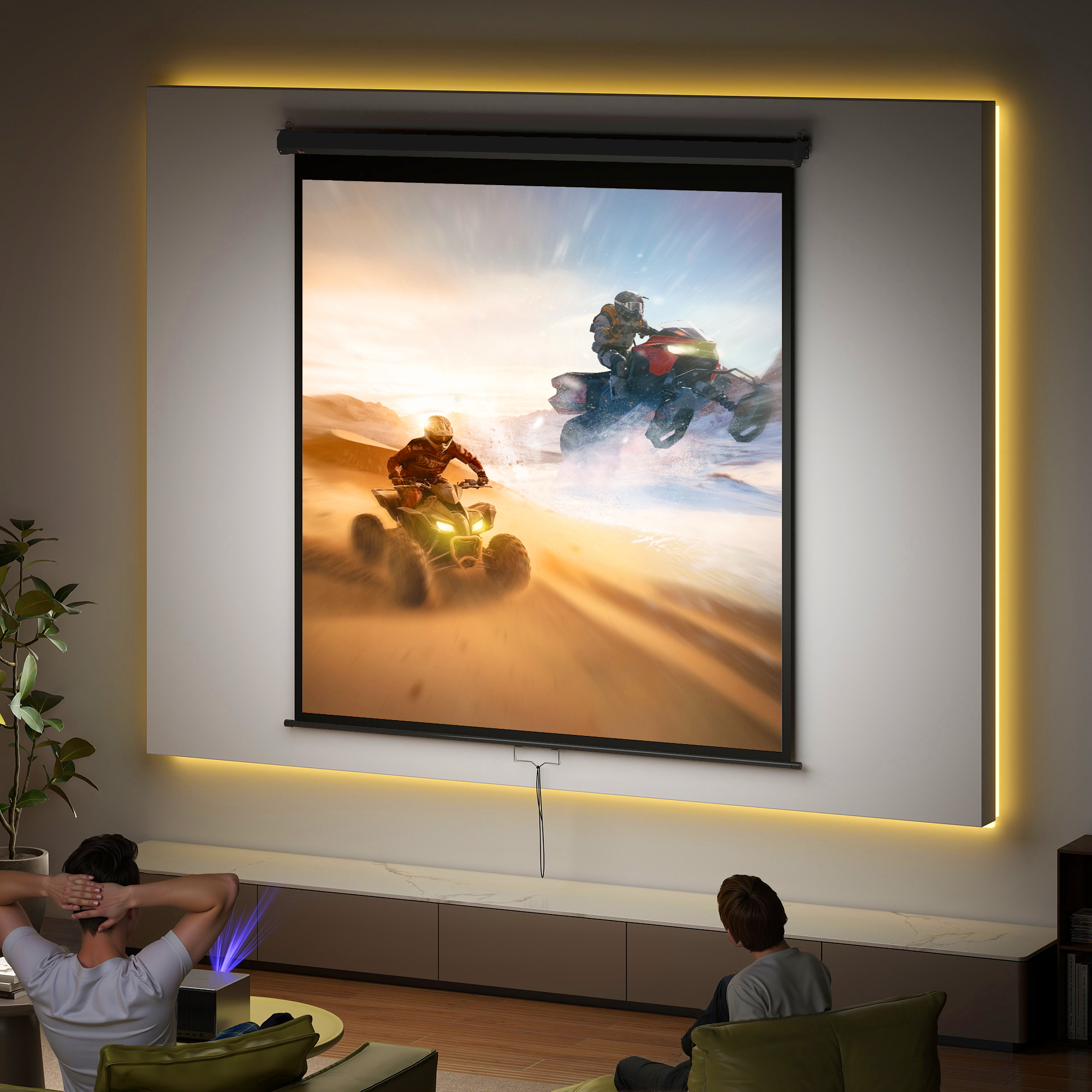 TV- und Heimkino-Projektionsleinwand 99 Zoll Videoprojektor 1:1 4K HD, 178 x 178 cm (L x H)_voghion.com