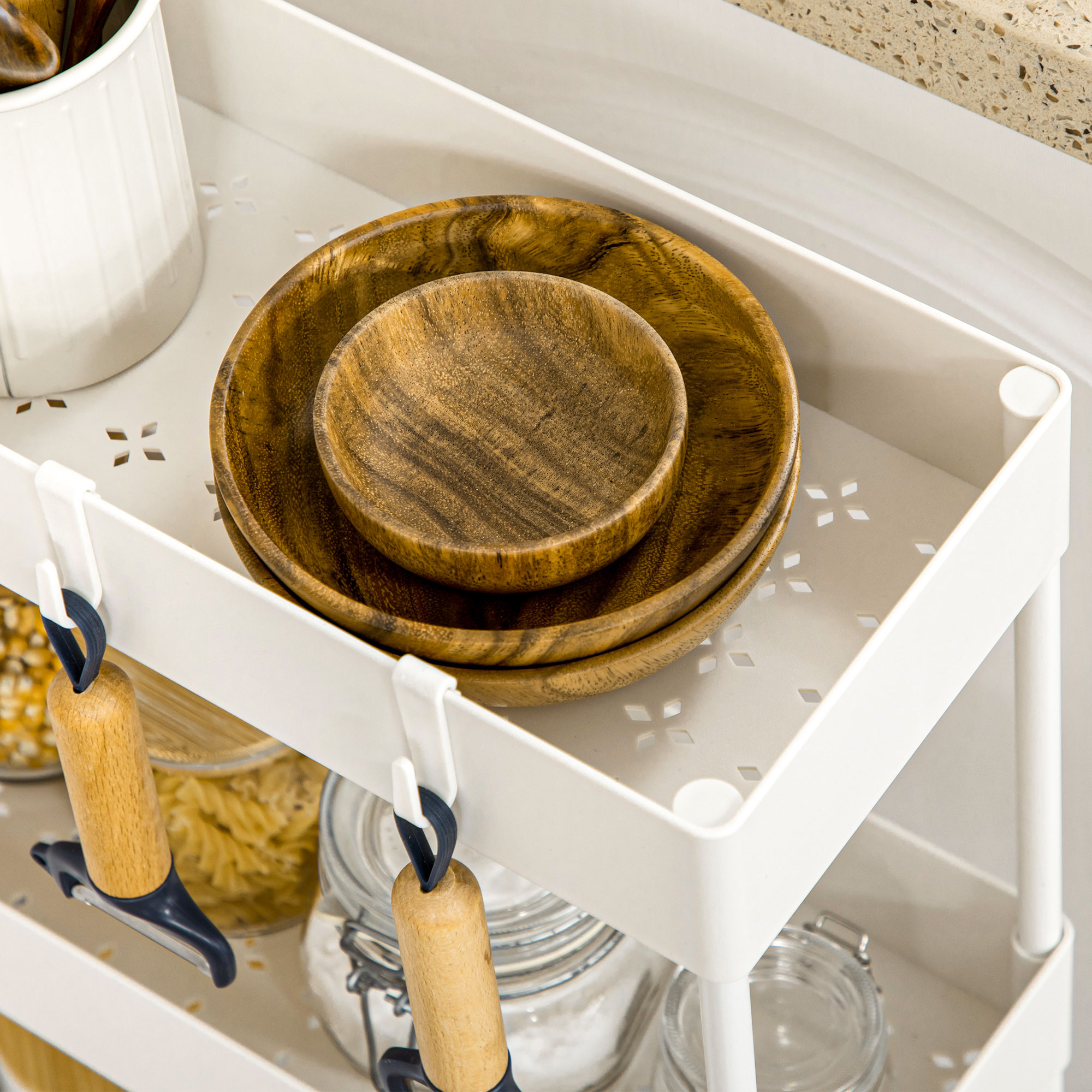 4-stöckiger Rollwagen mit herausnehmbaren Körben und Haken, weiß_voghion.com