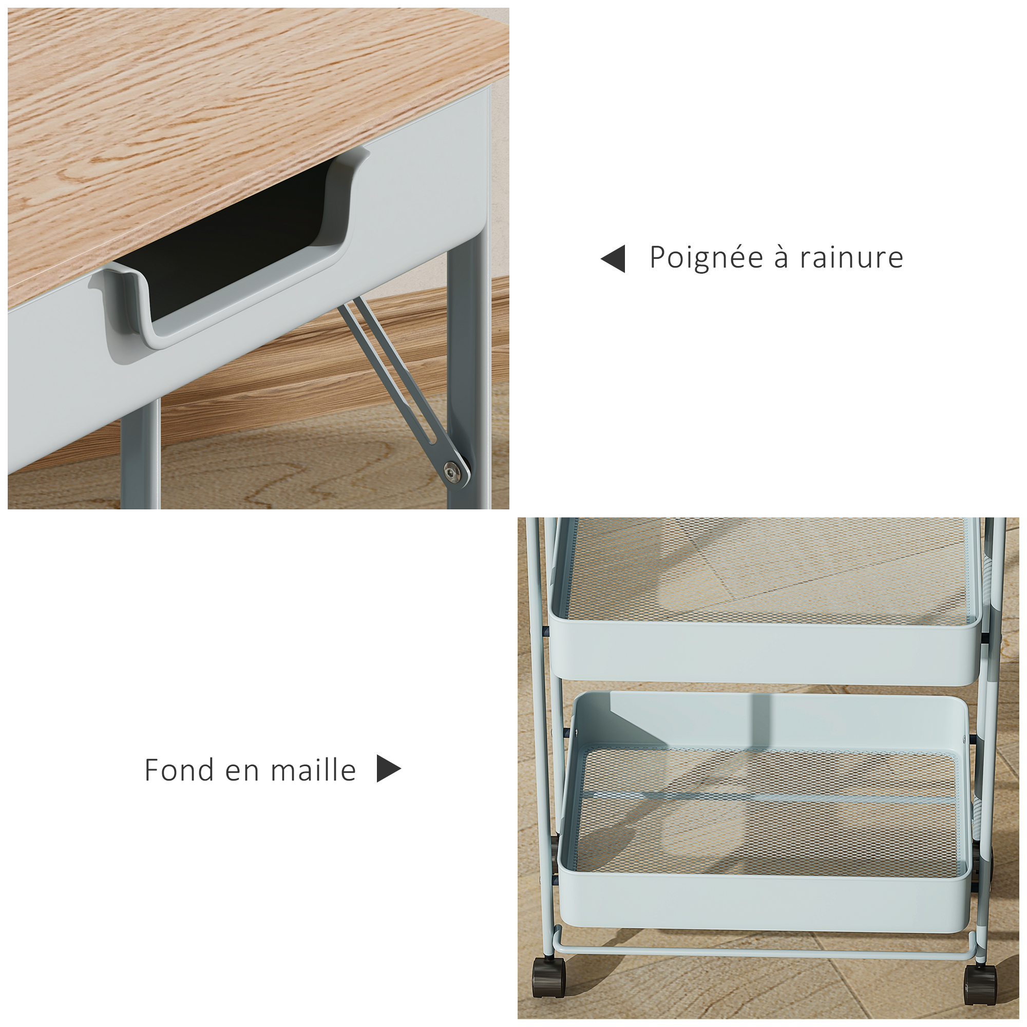 4-stöckiger Rollwagen mit Schublade, Ablage und Körben, Grün_voghion.com