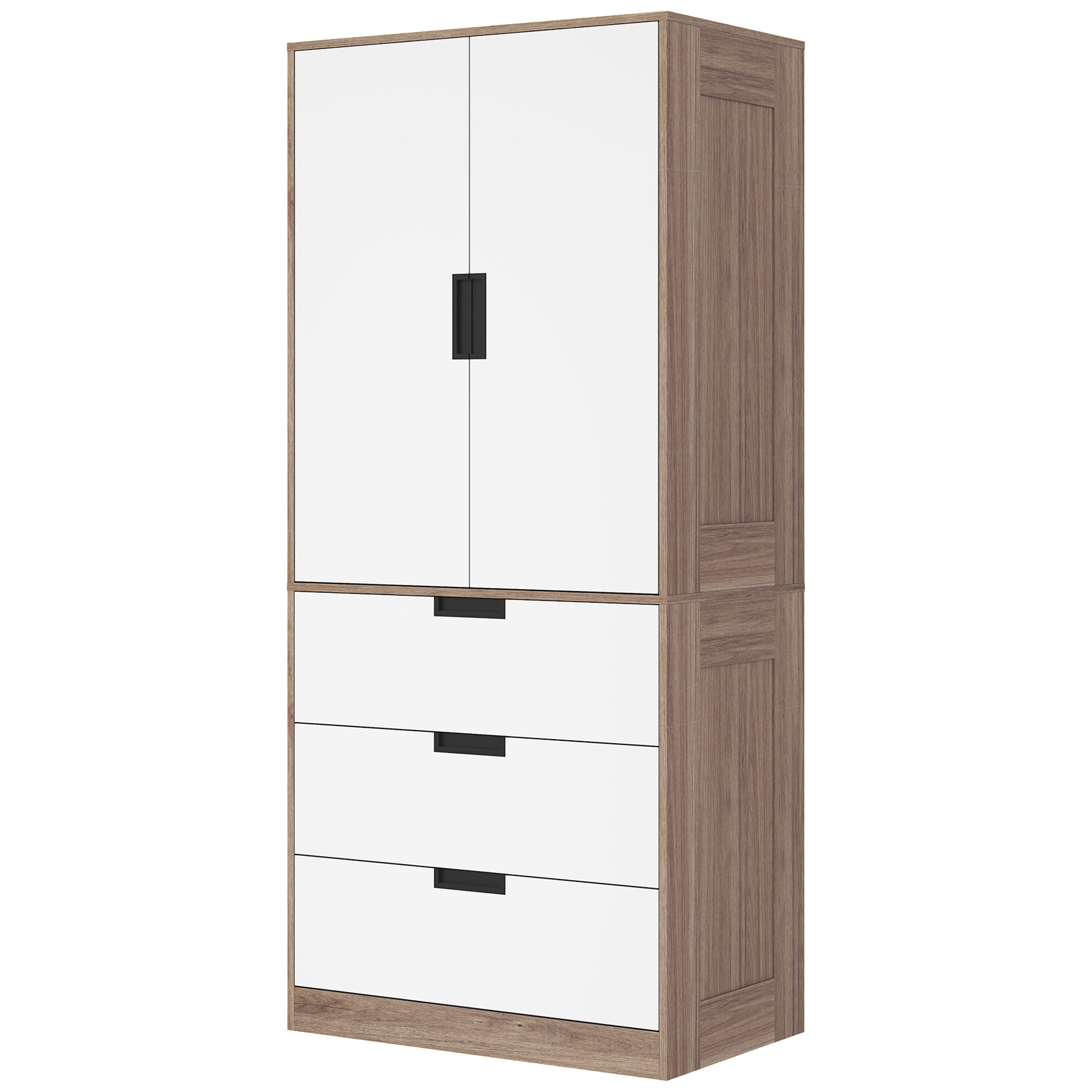 Wardrobe – 2 Doors, 3 Drawers + Rod, Brown, Modern For Bedroom_voghion.com