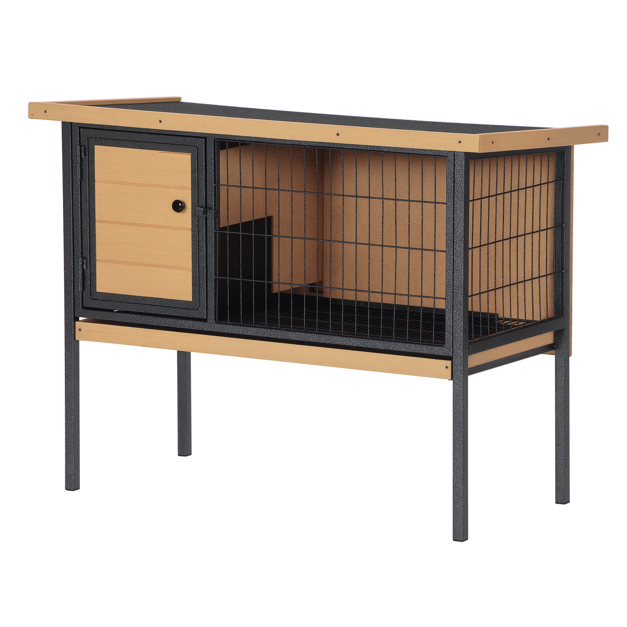 Rabbit Hutch Elevated Bunny Cage Small Animal Habitat with Metal Frame, No Leak Tray, Metal Wire Pan, Openable Water-Resistant Asphalt Roof for Rabbits, Chickens, Ducks, Indoor/Outdoor Natural