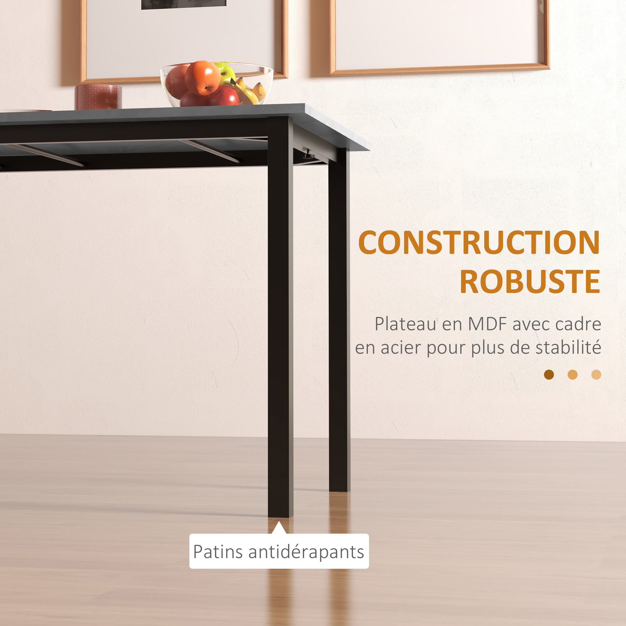 Ausziehbarer Esstisch, modernes Design, Küchentisch mit großer Tischplatte für 6 Personen, dunkelgraues Stahlgestell_voghion.com