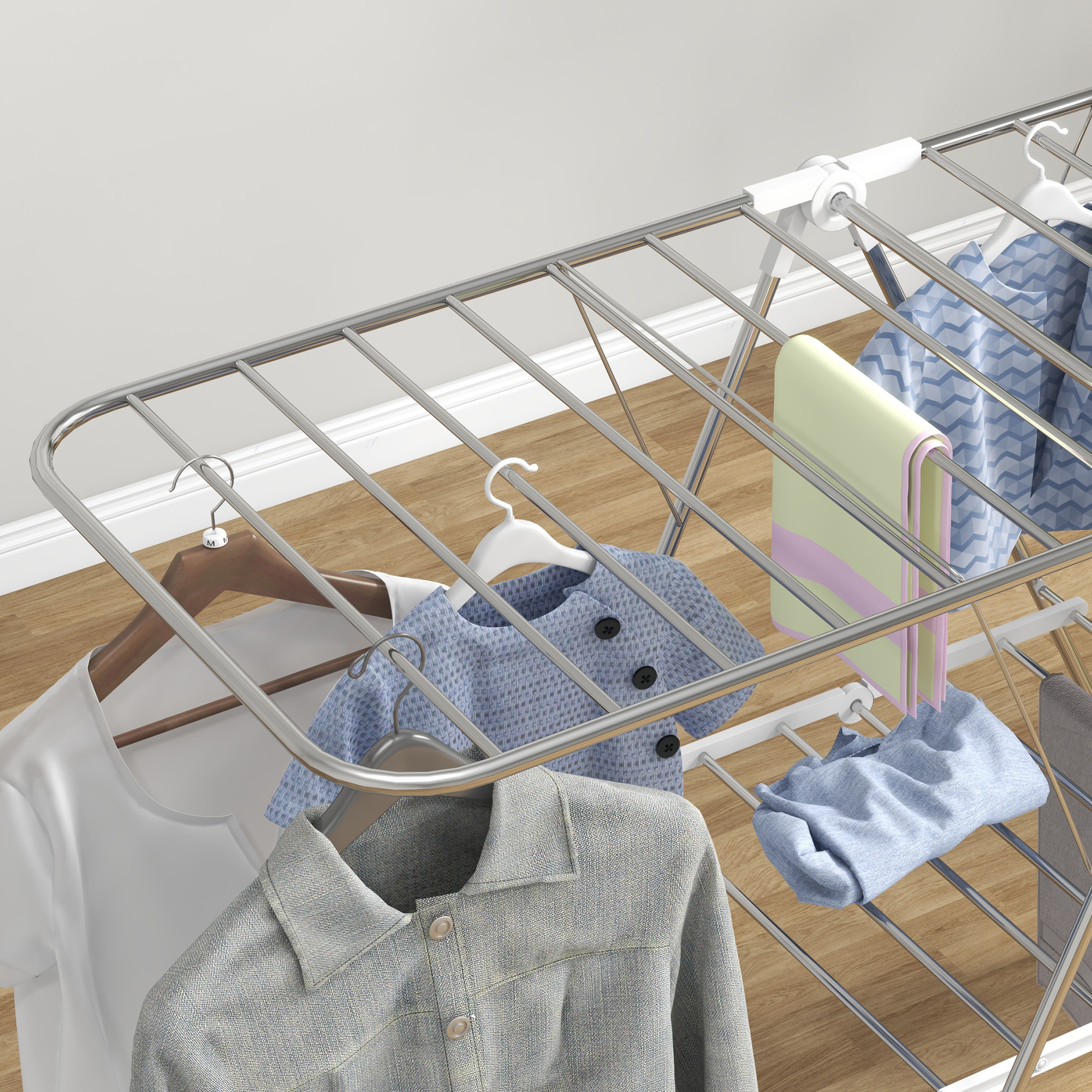 Zusammenklappbarer Wäscheständer, 2 verstellbare Ebenen, 148 cm (B) x 60,5 cm (T) x 98 cm (H)_voghion.com