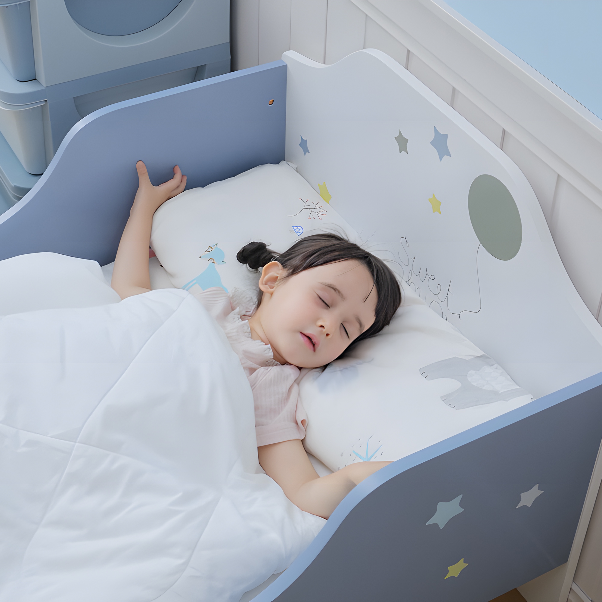Kinderbett Aus Holz Mit Sternenmotiv Für Kinder Blau_voghion.com