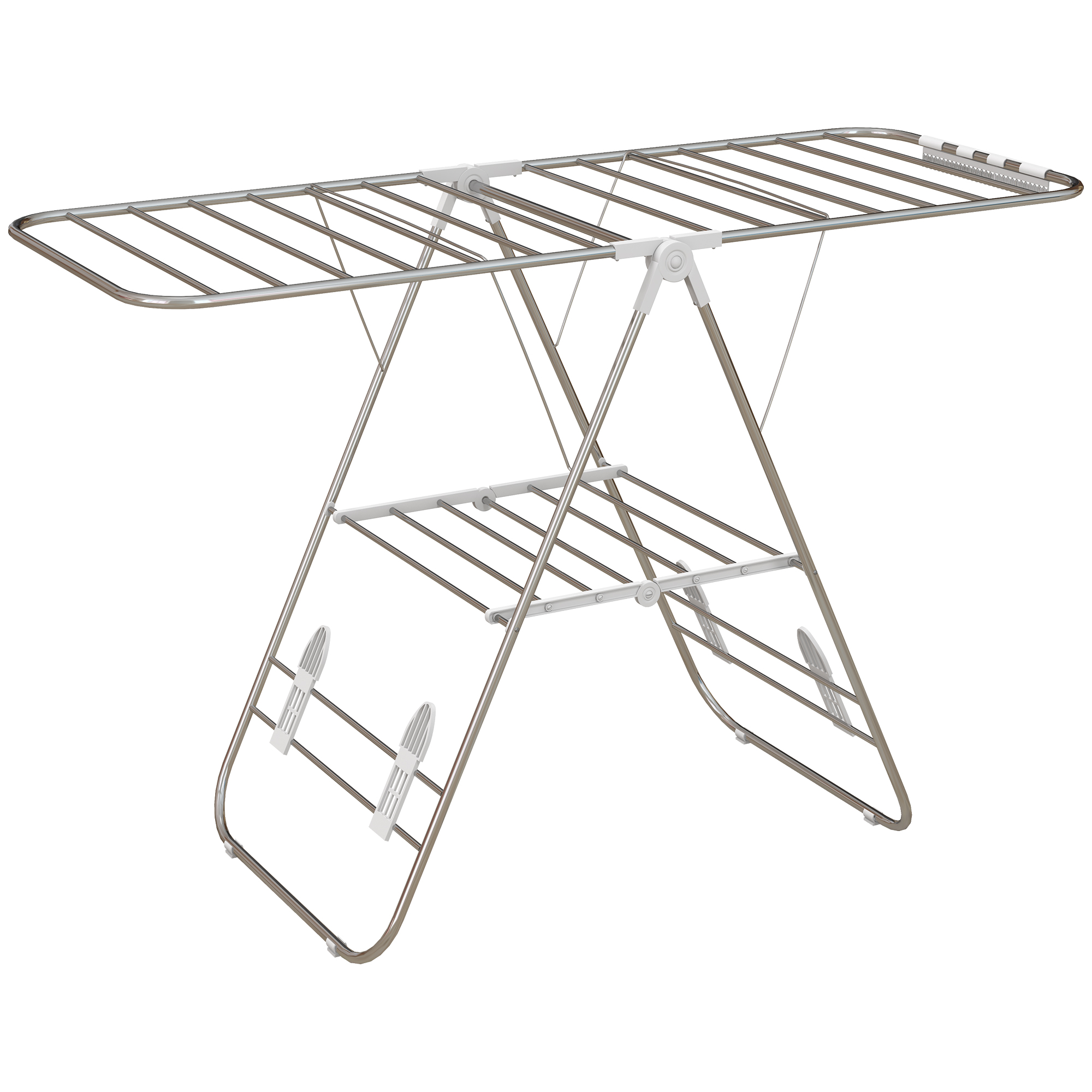 Zusammenklappbarer Wäscheständer, 2 verstellbare Ebenen, 148 cm (B) x 60,5 cm (T) x 98 cm (H)_voghion.com