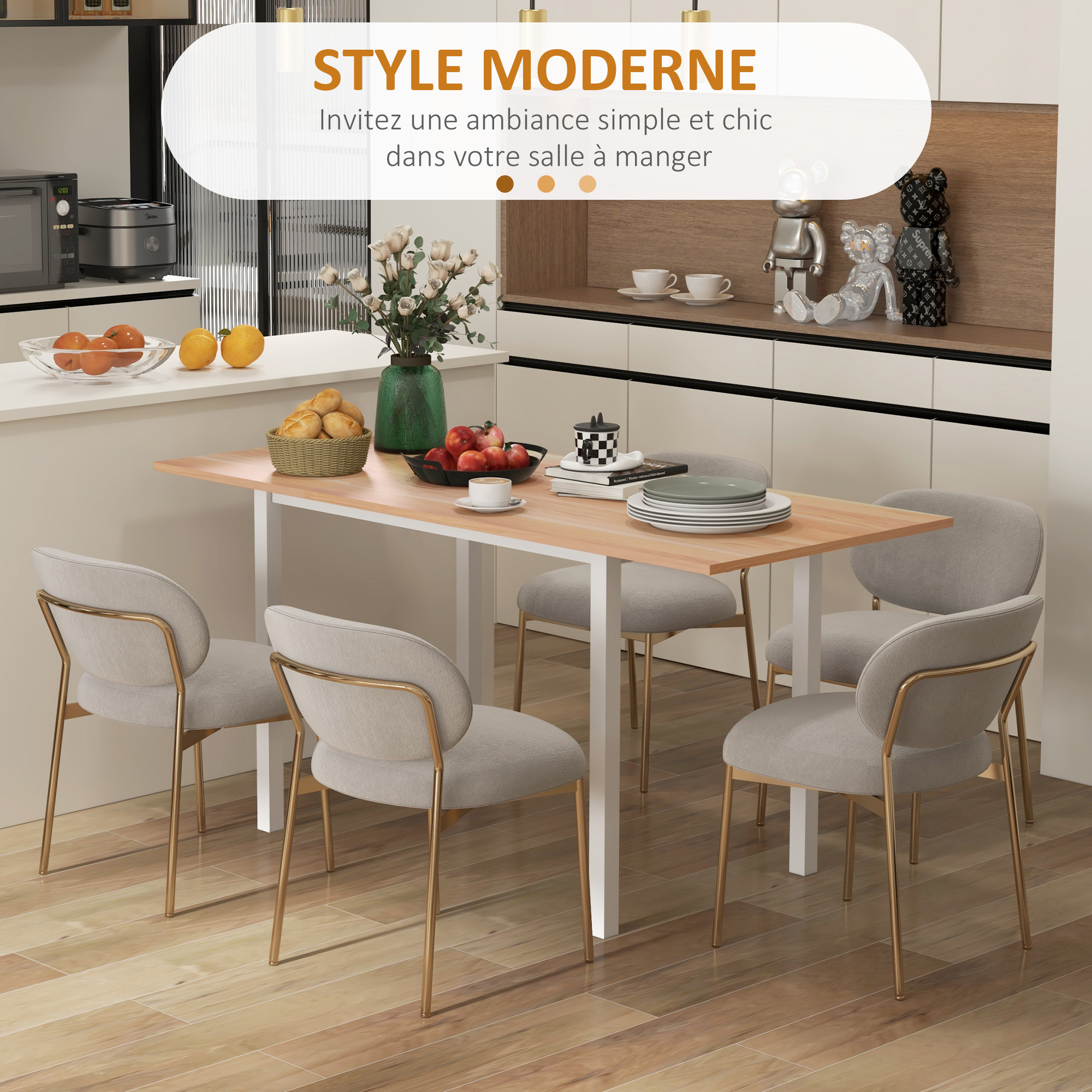 Ausziehbarer Esstisch, modernes Design, Küchentisch mit großer Tischplatte für 6 Personen, dunkelbraunes Stahlgestell_voghion.com