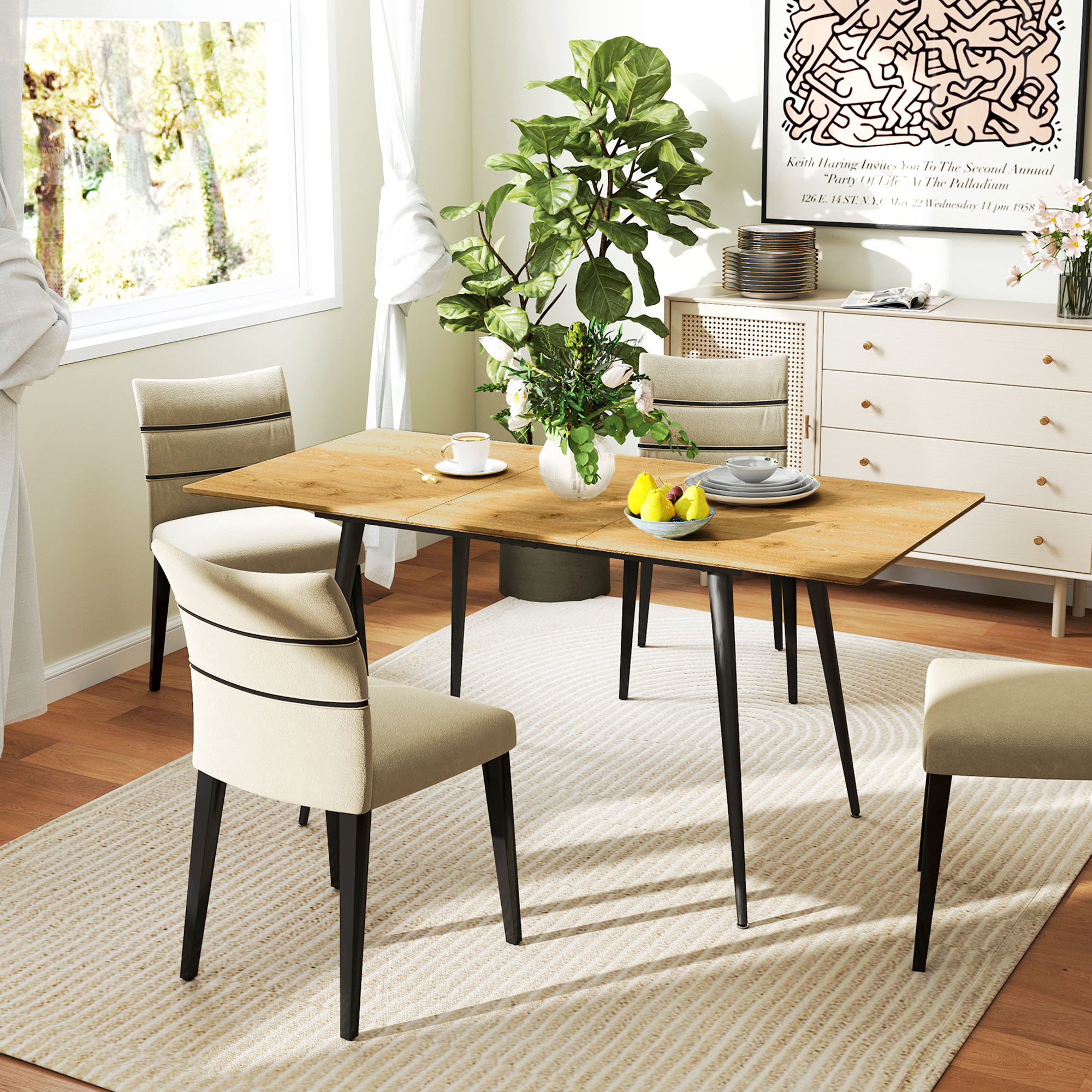 Ausziehbarer Esstisch, Ausziehtisch für 6-8 Personen, Küchentisch mit stabilen Stahlbeinen_voghion.com