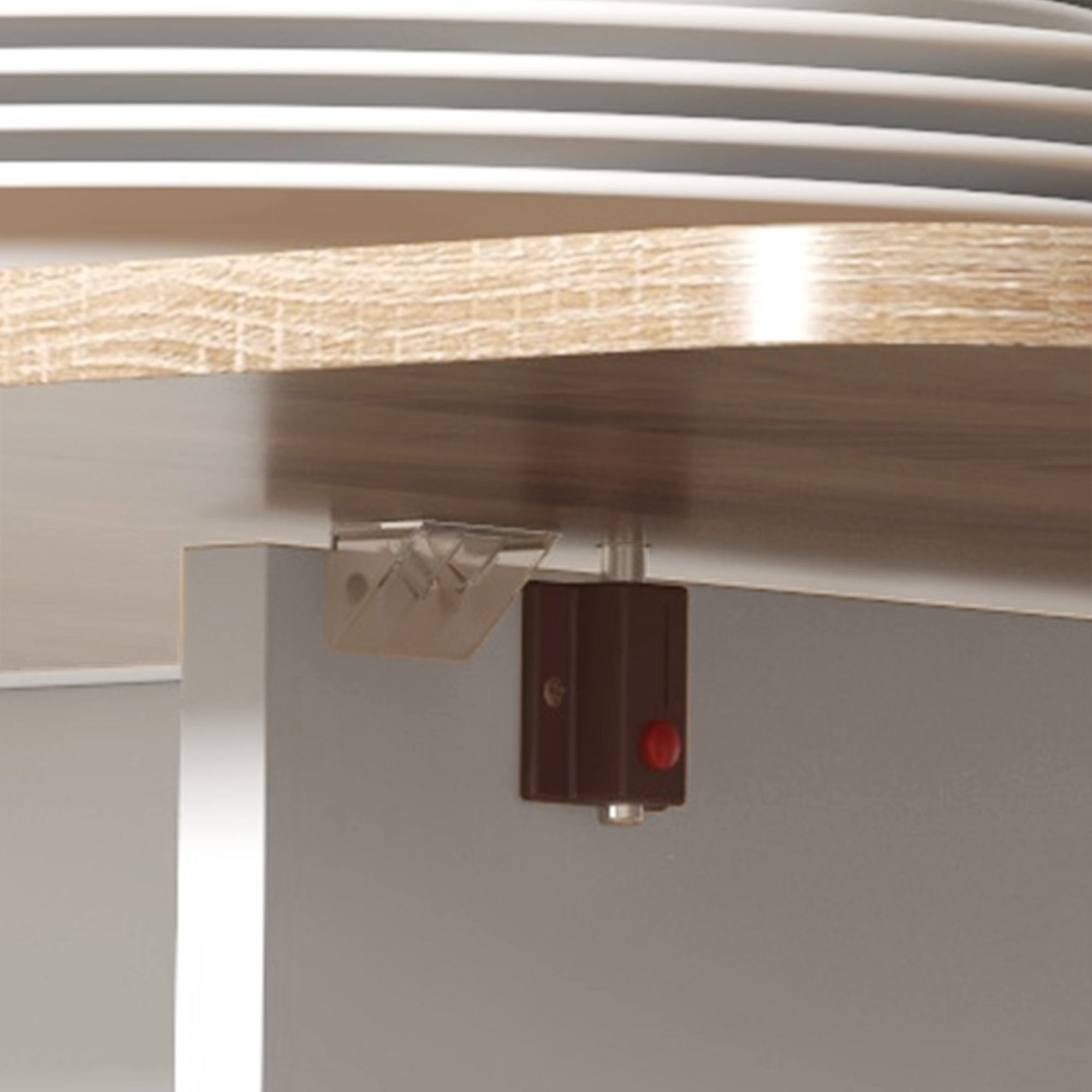 Klappbarer Küchentisch, Esstisch mit 2 klappbaren Tischplatten, 2 Schubladen und 1 Schrank, weiß und Eiche_voghion.com