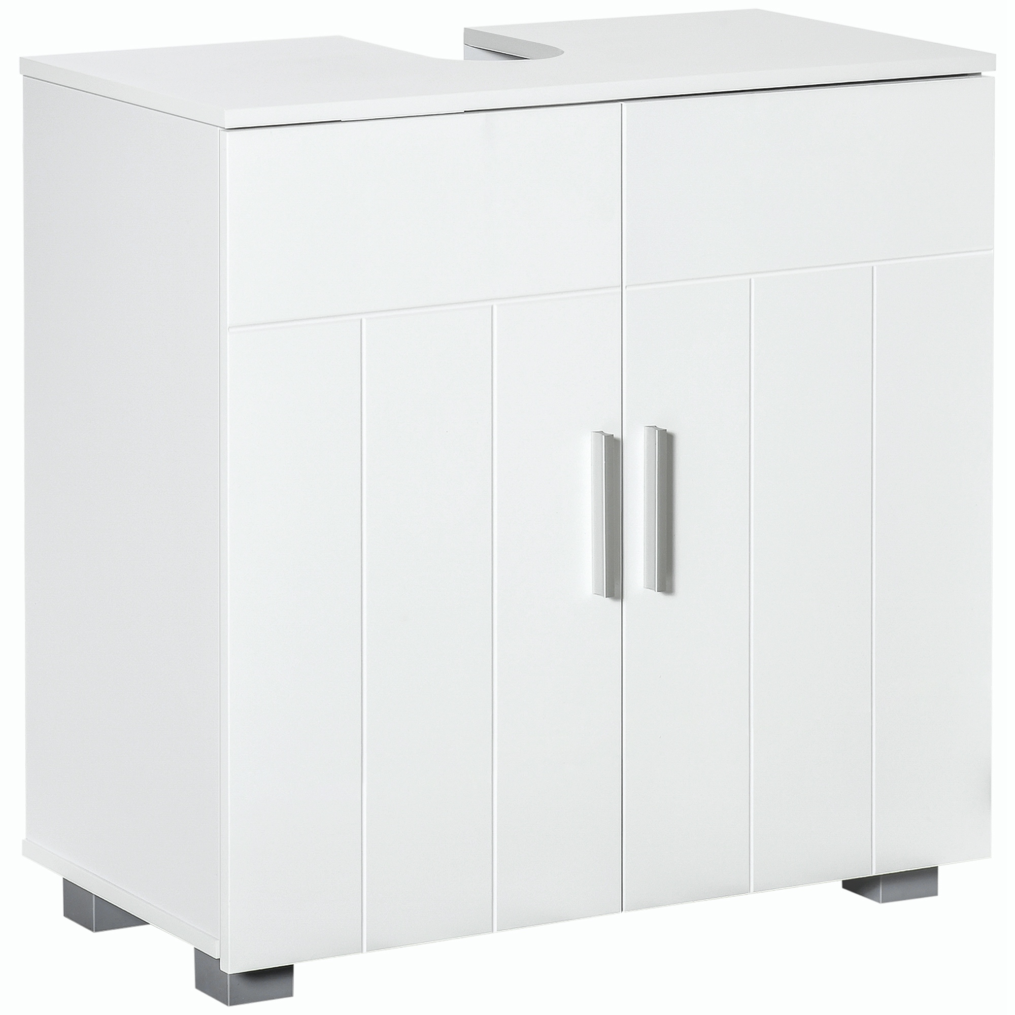 kleankin Meuble Sous Lavabo De Salle De Bain 2 Portes Battantes Avec 1 Étagère Réglable. Sur Pied. Poignées Alliage Aluminium Dim. 60L X 30l X 60H Cm - MDF Blanc_voghion.com