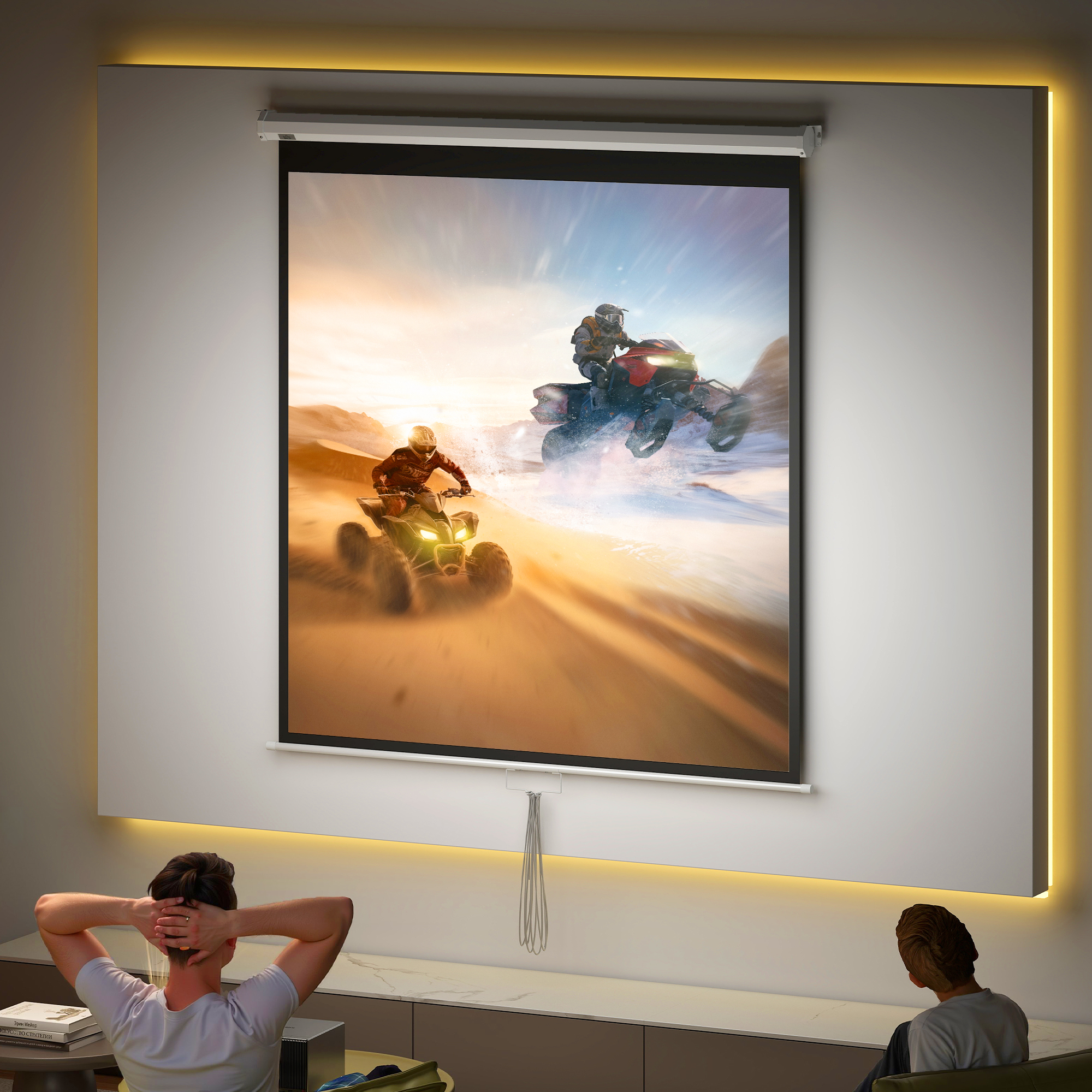 TV- und Heimkino-Projektionsleinwand 85 Zoll Videoprojektor 1:1 4K HD, 149 x 149 cm (L x H)_voghion.com