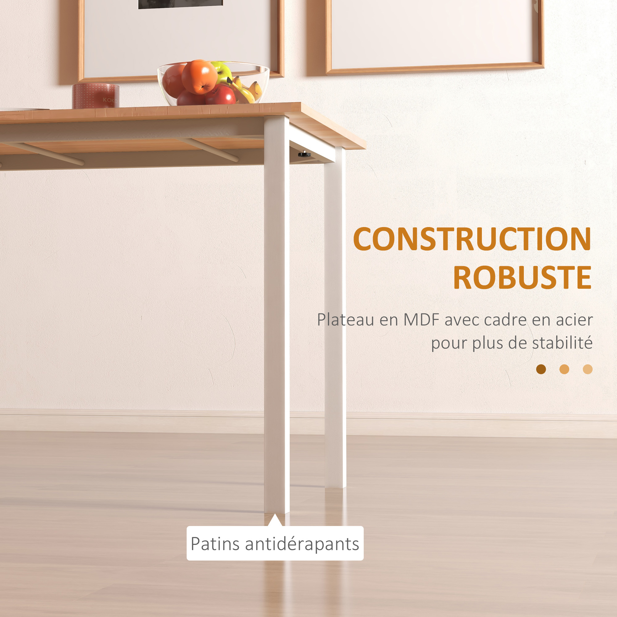 Ausziehbarer Esstisch, modernes Design, Küchentisch mit großer Tischplatte für 6 Personen, dunkelbraunes Stahlgestell_voghion.com