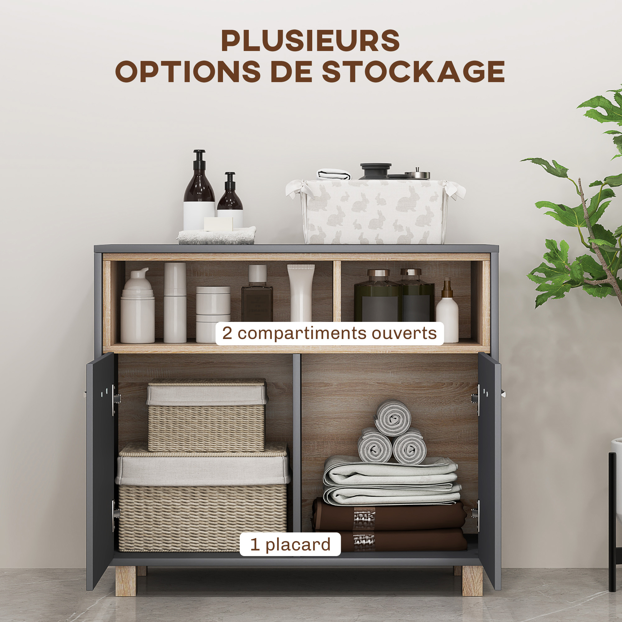 Badezimmerschrank, modernes Aufbewahrungsmöbel mit offenen Fächern und Doppeltüren_voghion.com