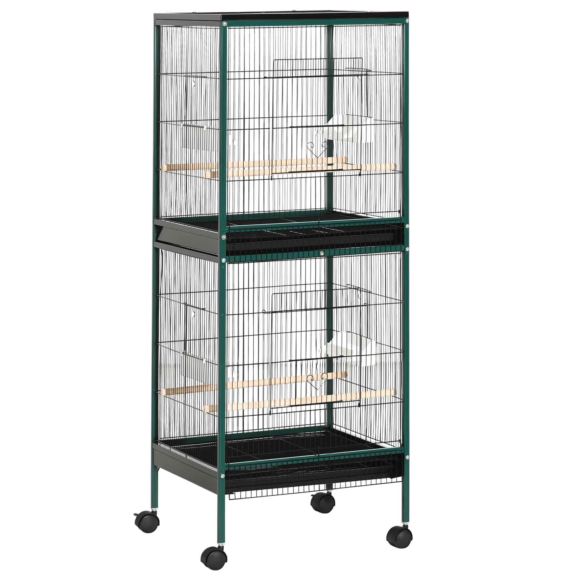 Large Bird Cage with 1.7 ft. Width for Wingspan, Bird Aviary Indoor with Multi-Door Design, Fit for a Canary, Finch, Conure, 55", Green
