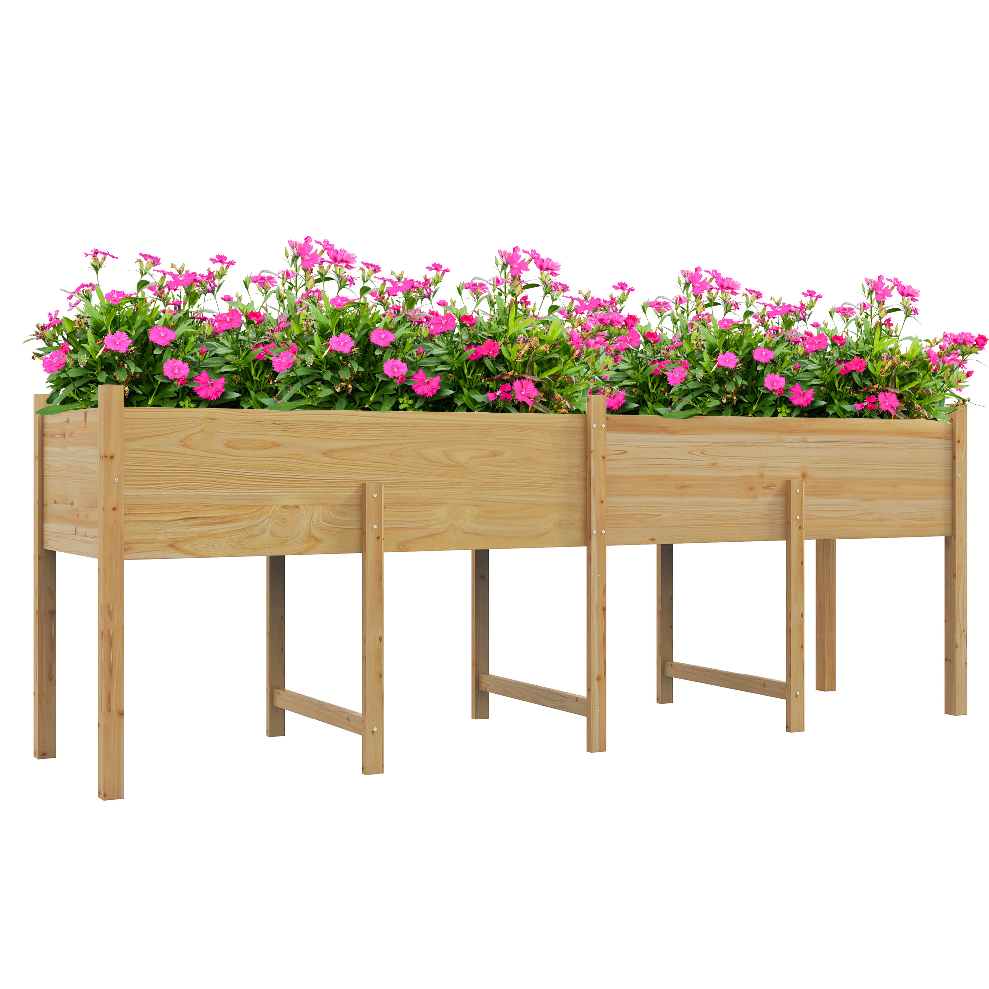 Wooden Raised Garden Bed, Large Elevated Planter Box with Legs, Bed Liner and Drain Holes, 7.4' x 1.8' x 2.6', Natural
