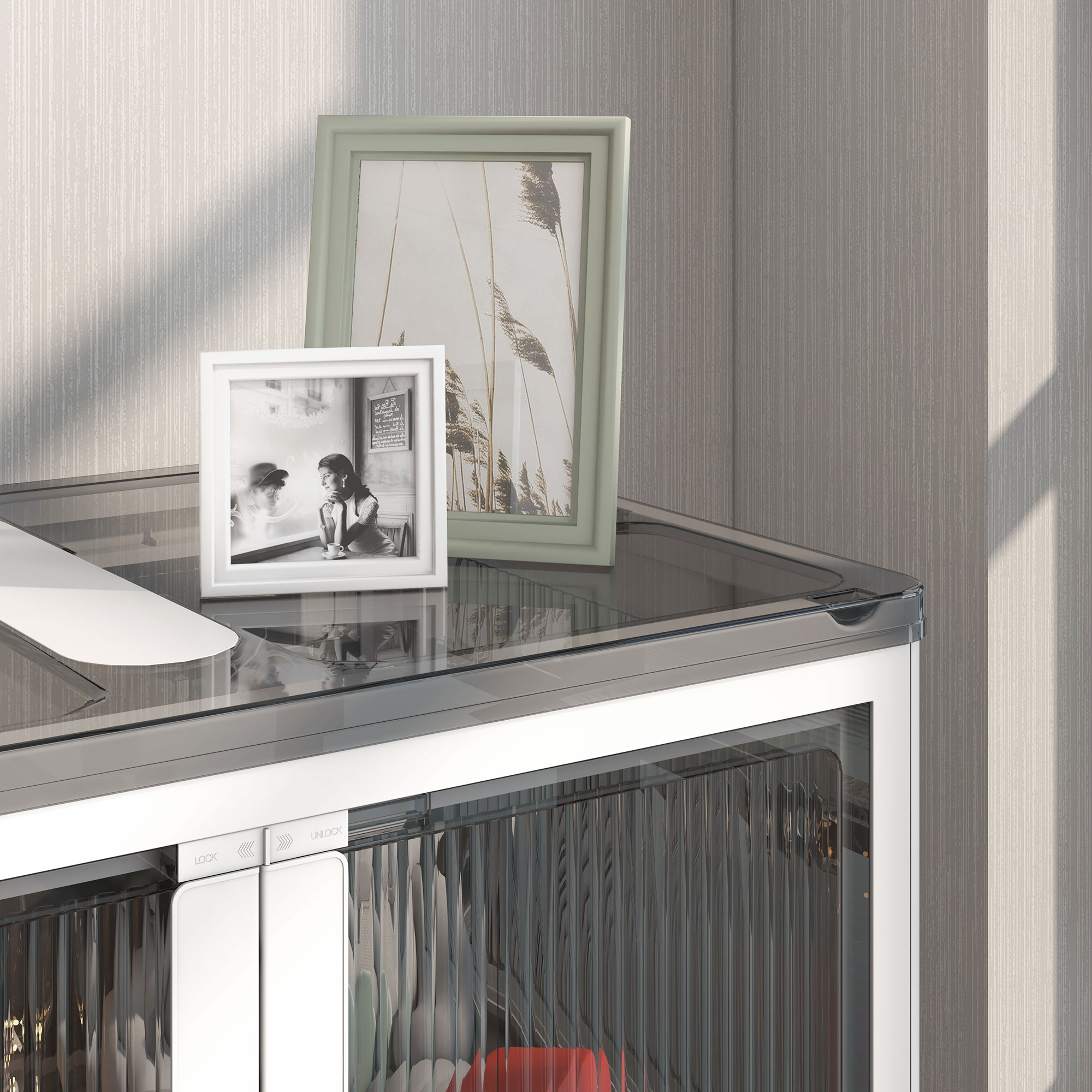 Faltbare und stapelbare 69-Liter-Aufbewahrungsboxen aus Kunststoff mit Deckel und 4 Rollen, 5-seitiger Zugriff, weiß_voghion.com