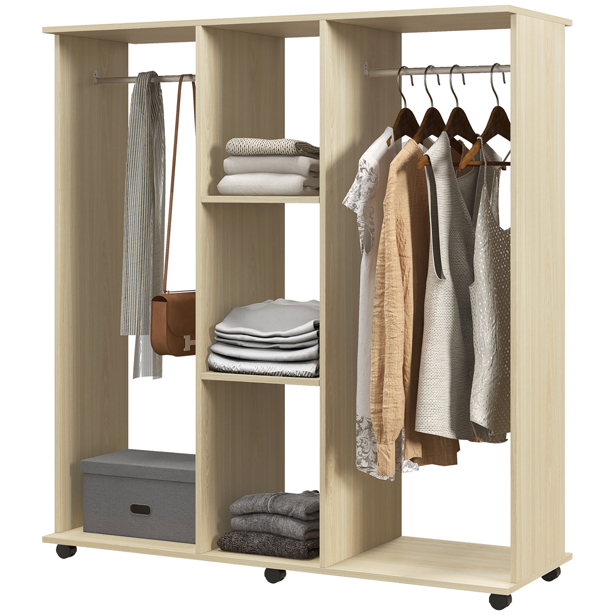 Wardrobe – Mobile 6 Casters, 120x40x128cm, Natural Wood_voghion.com