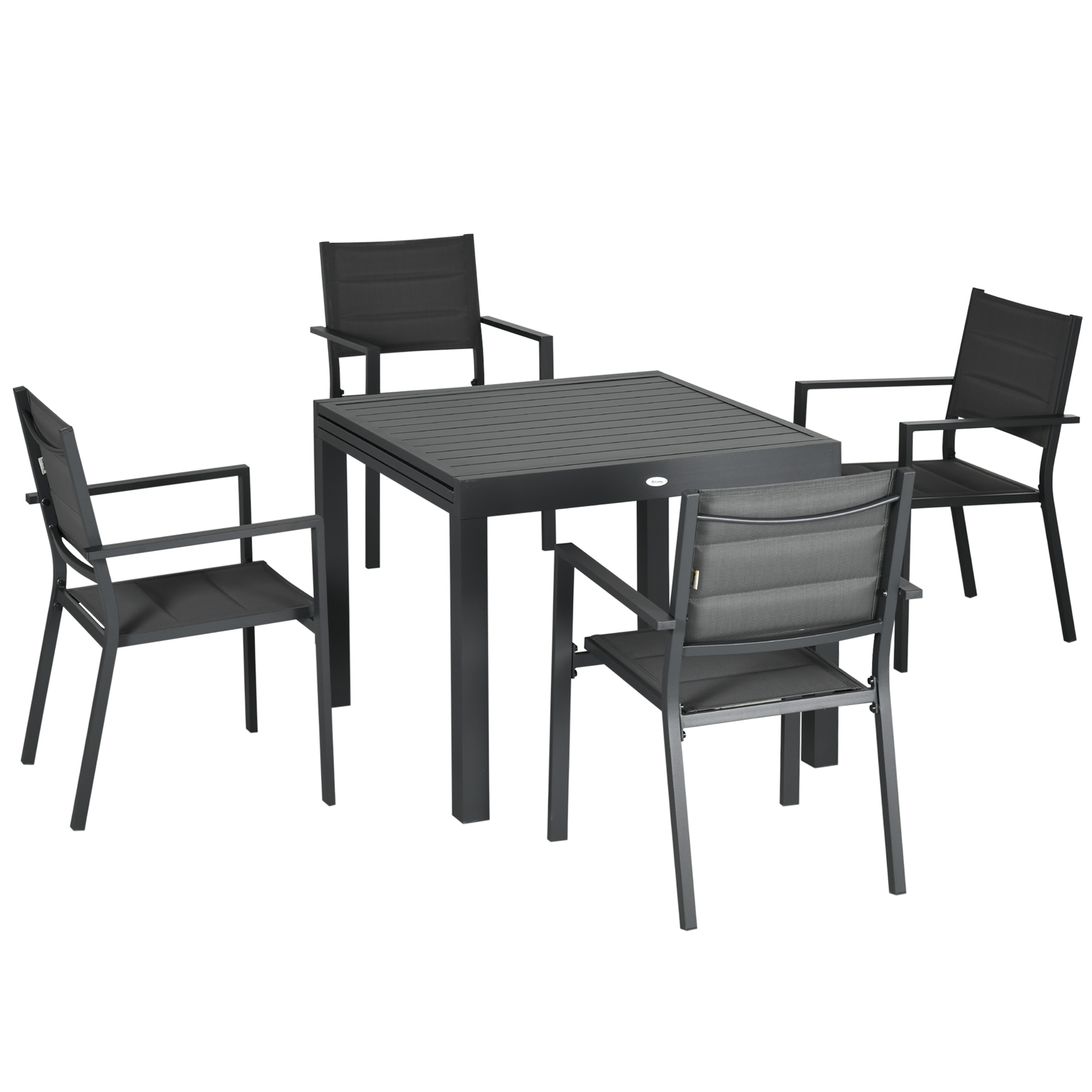 Conjunto de jardín de aluminio gris con mesa extensible - descripción general
