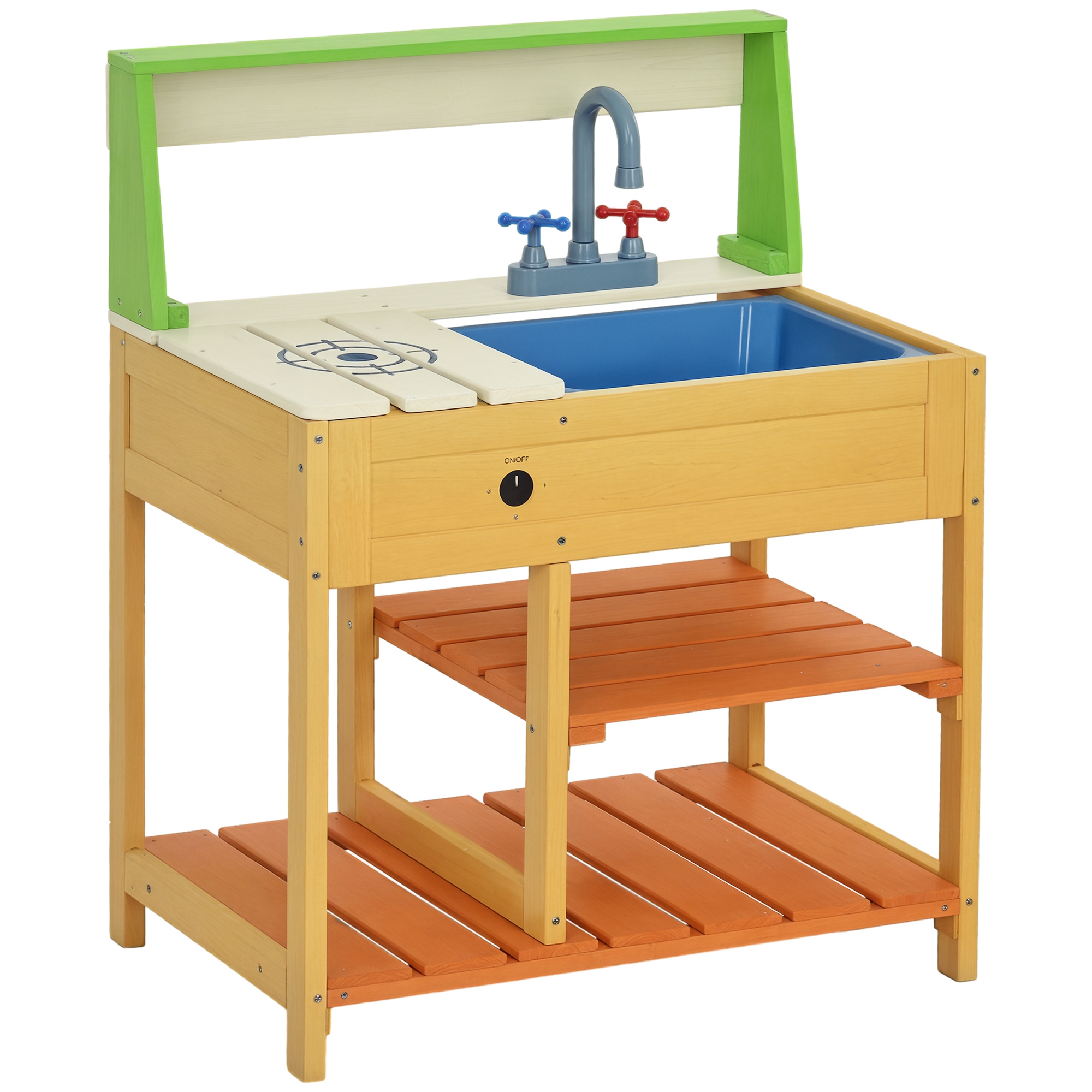 Mud Kitchen for Kids Outdoor Kitchen Playset w/ Realistic Kitchen Toys, Faucet Sink Storage Shelves for Ages 3-8 Years