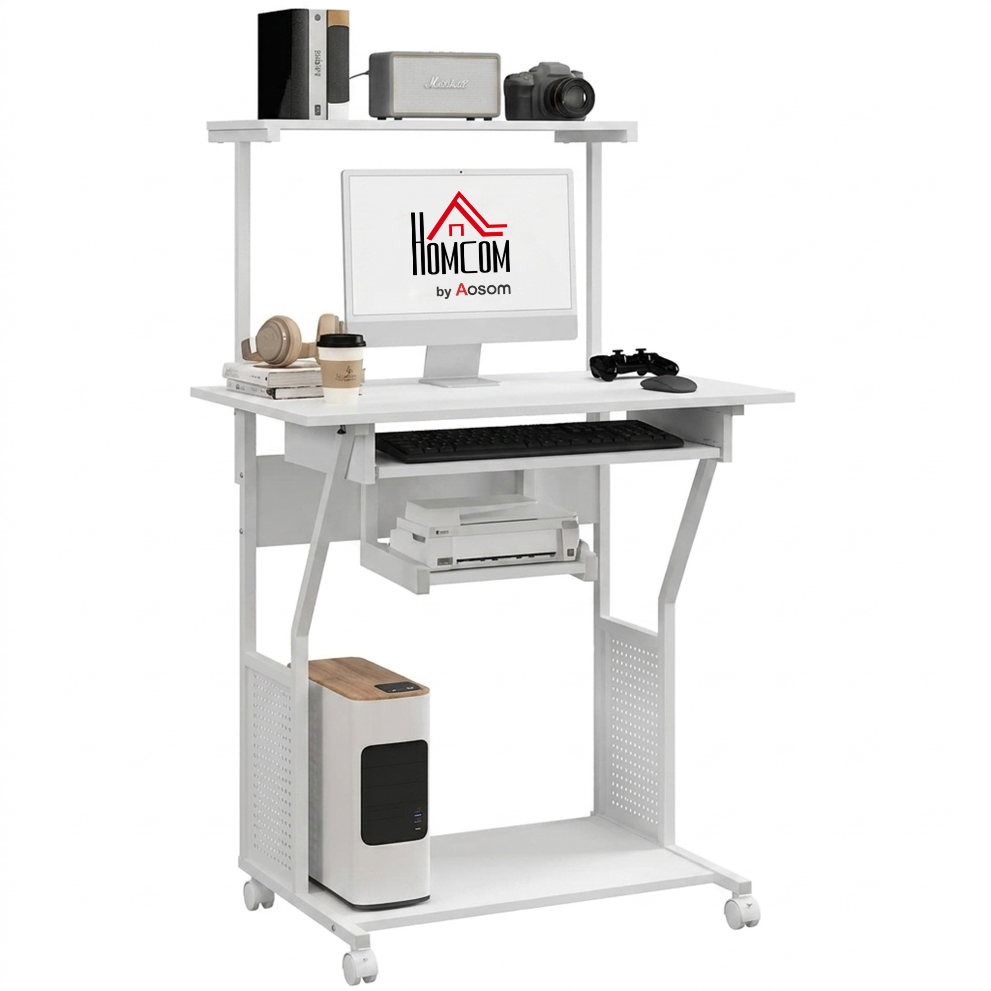 Bureau d'ordinateur roulant avec étagère