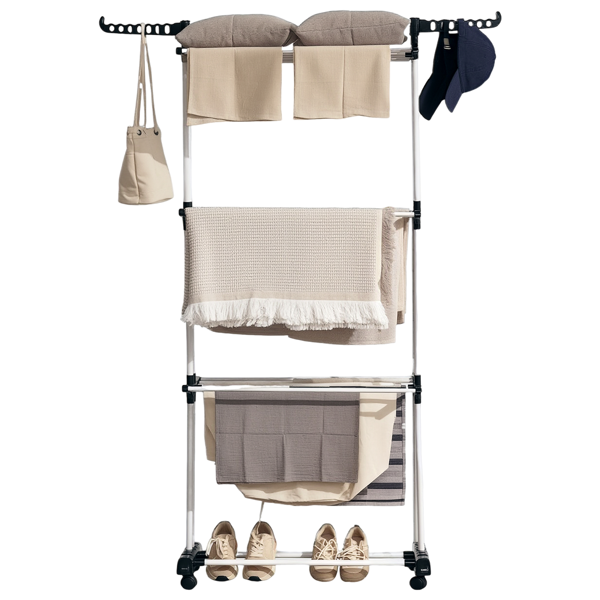 Étendoir à linge sur roulettes noir argent