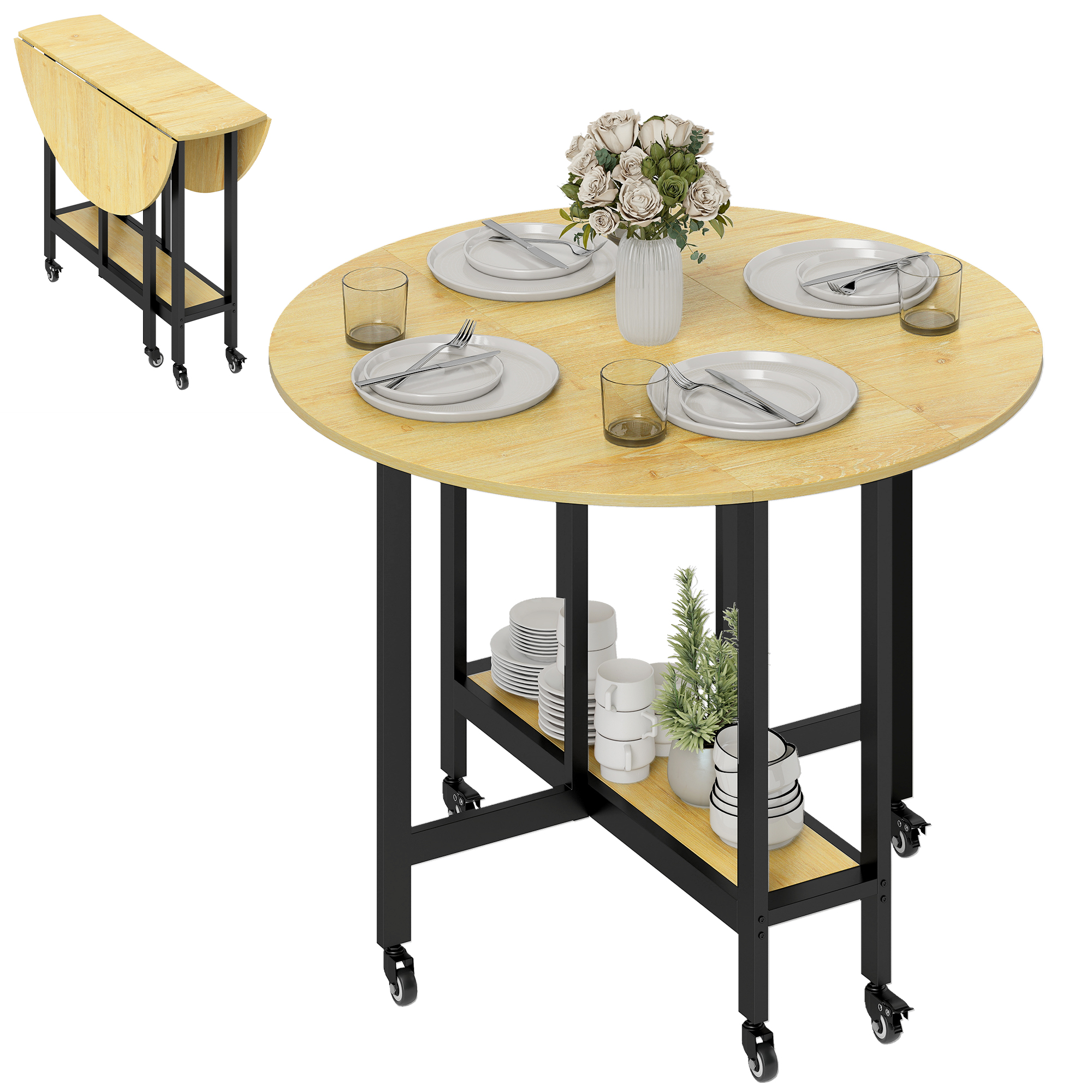 Table à manger pliante sur roulettes, ta