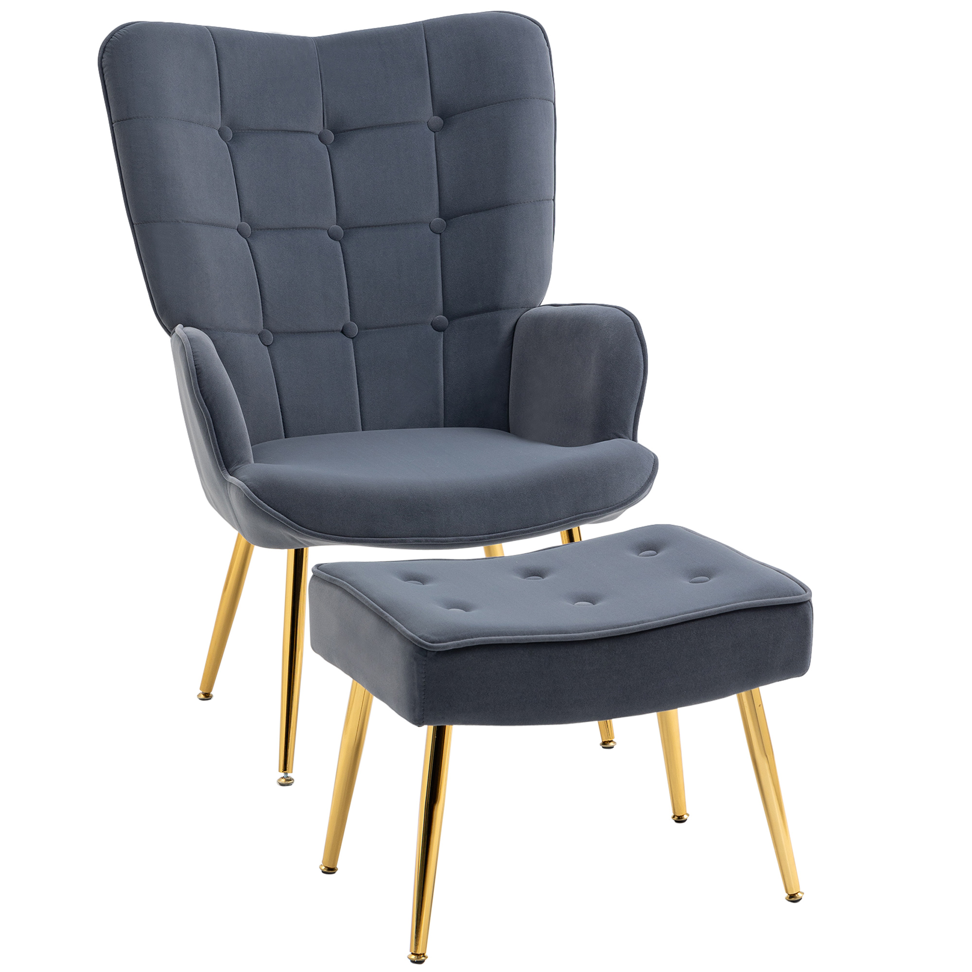 Fauteuil salon capitonné avec repose-pied gris foncé