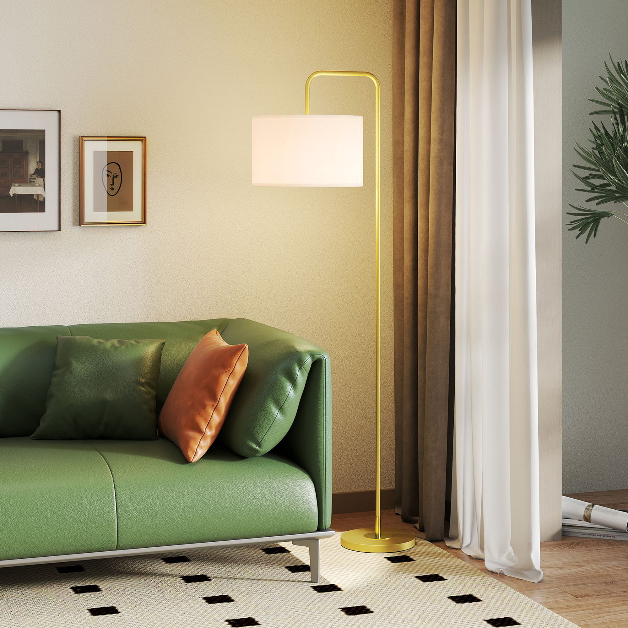 Lampadaire salon doré blanc
