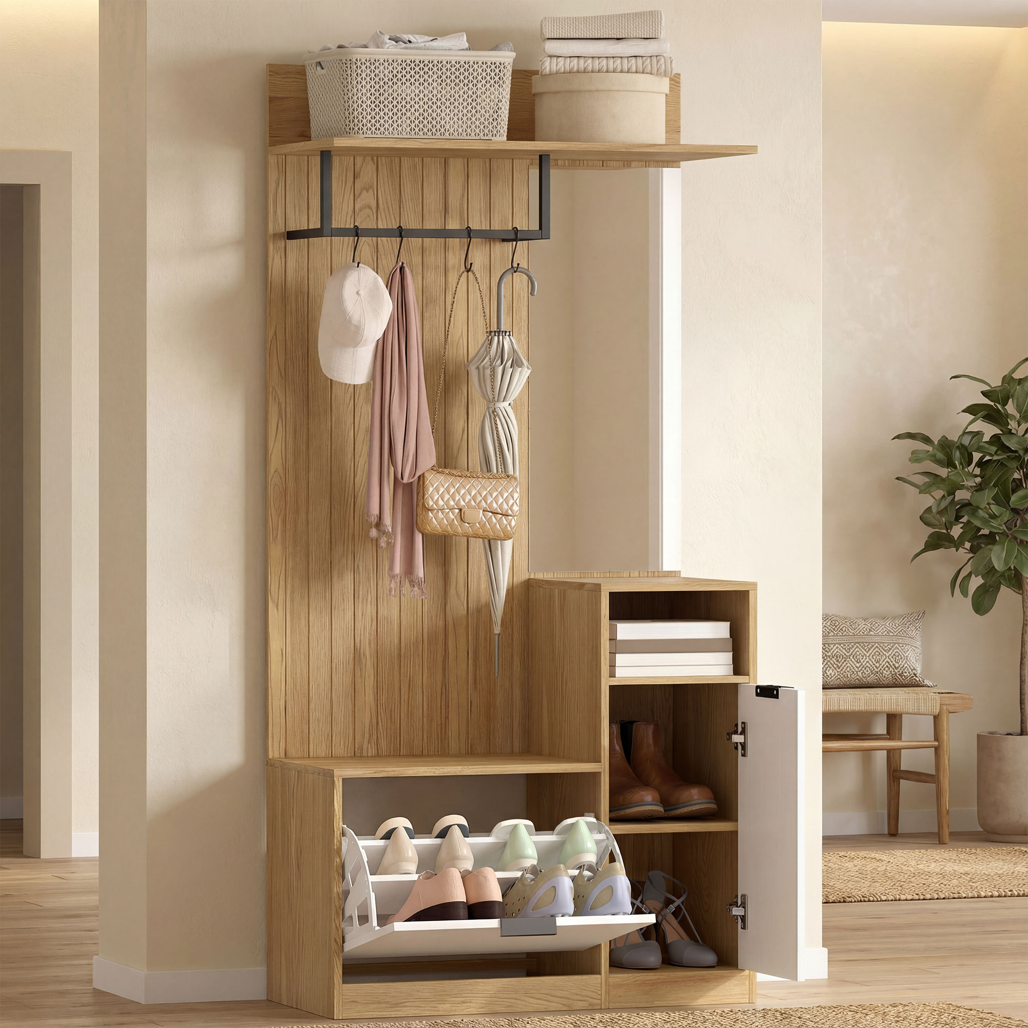 Meuble d'entrée avec banc à chaussures