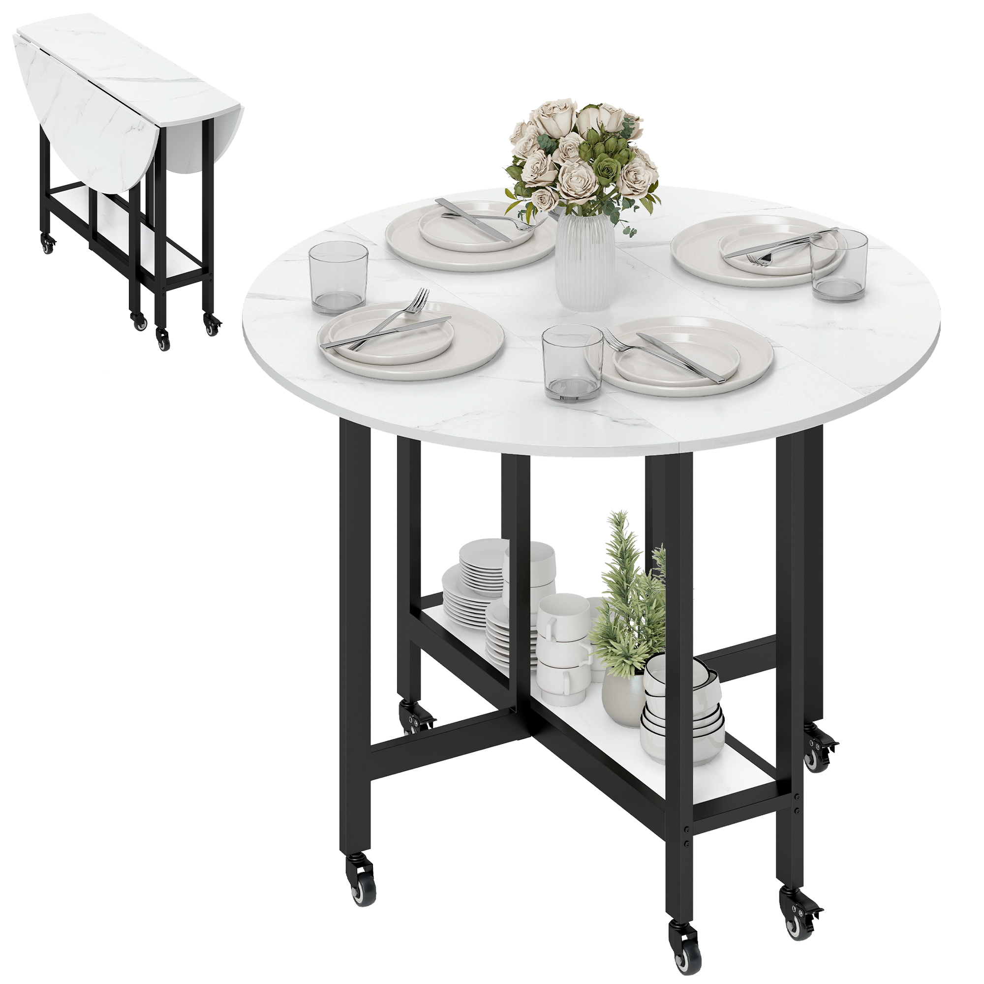 Table à Manger Pliante sur Roulettes, Ta
