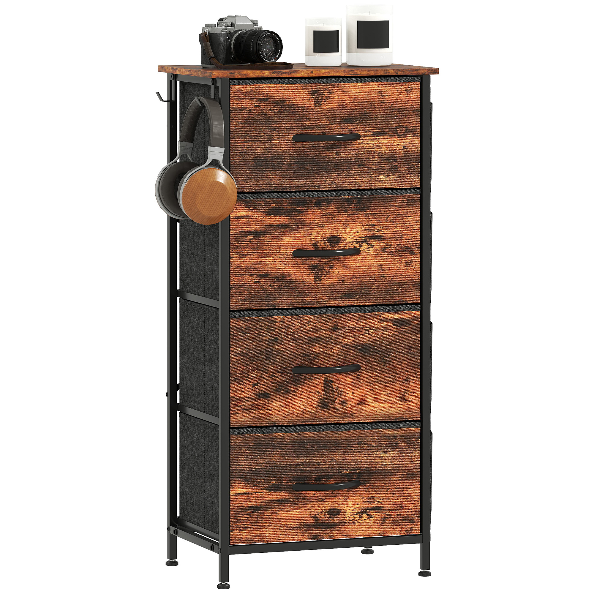 Commode 4 Tiroirs en Tissu 4 Poches 2 Cr