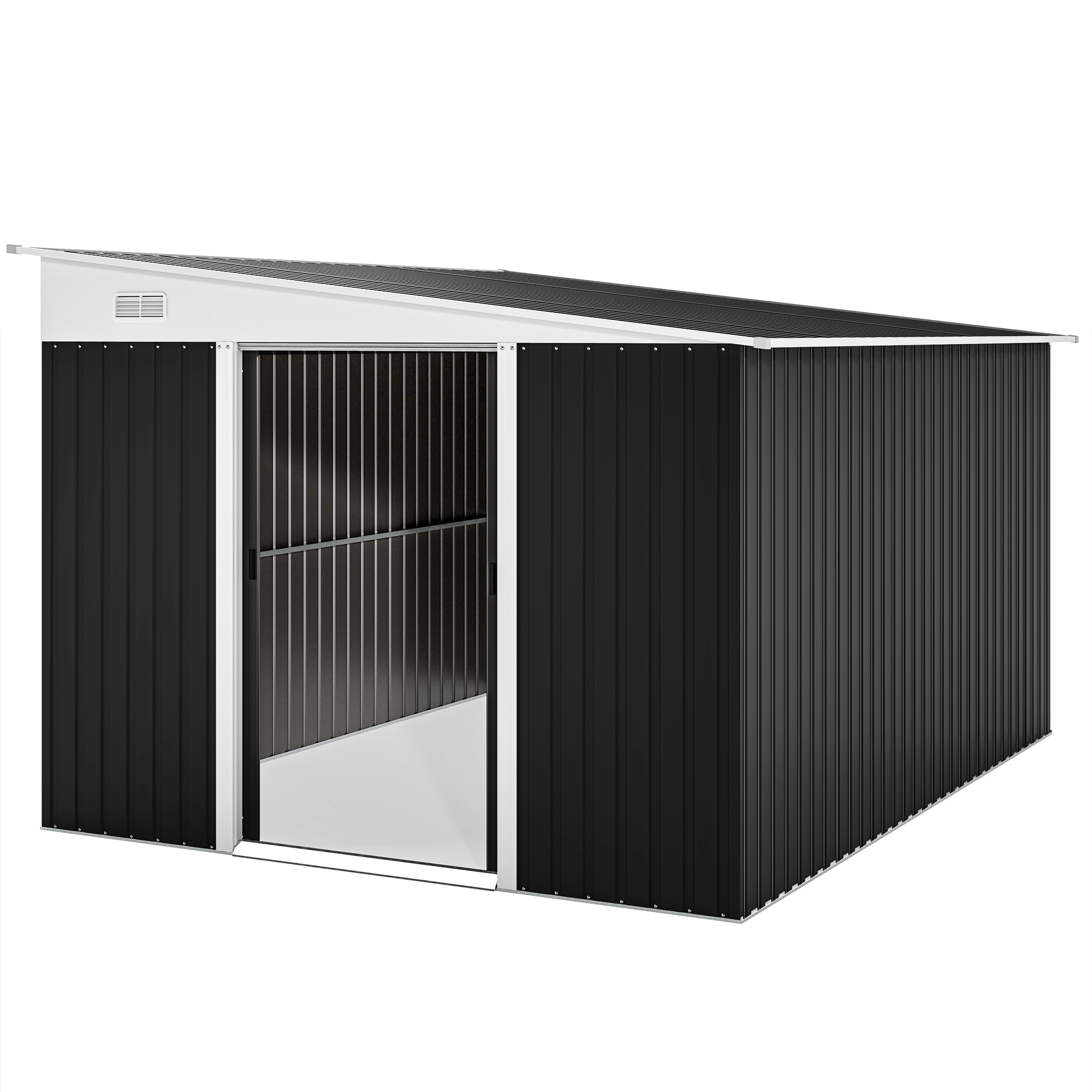 Abri de jardin Irovami tôle ondulée noire 3,3 x 2,68 m vue générale