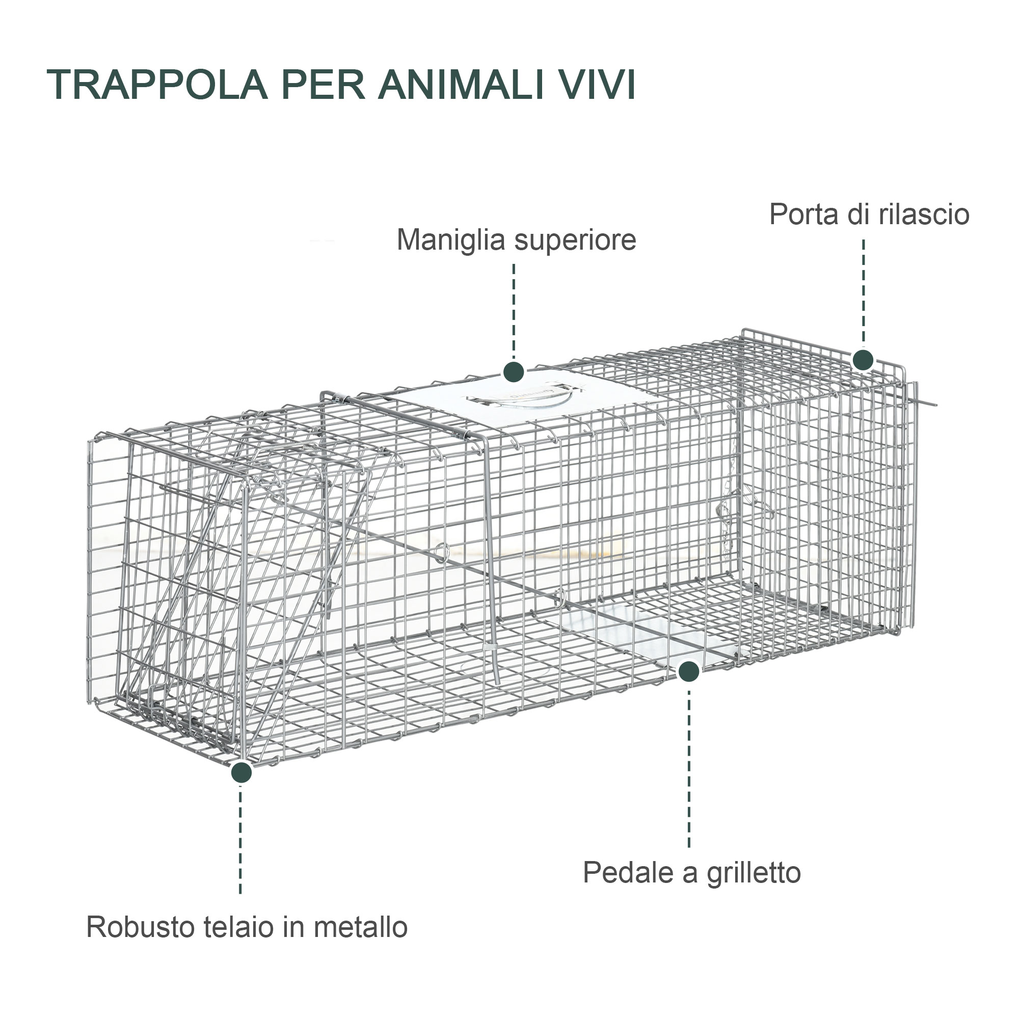 Gabbia Trappola Per Ratti, Topi E Nutrie Pieghevole In Acciaio, 93x31x34.5cm, Argento_desvips.com