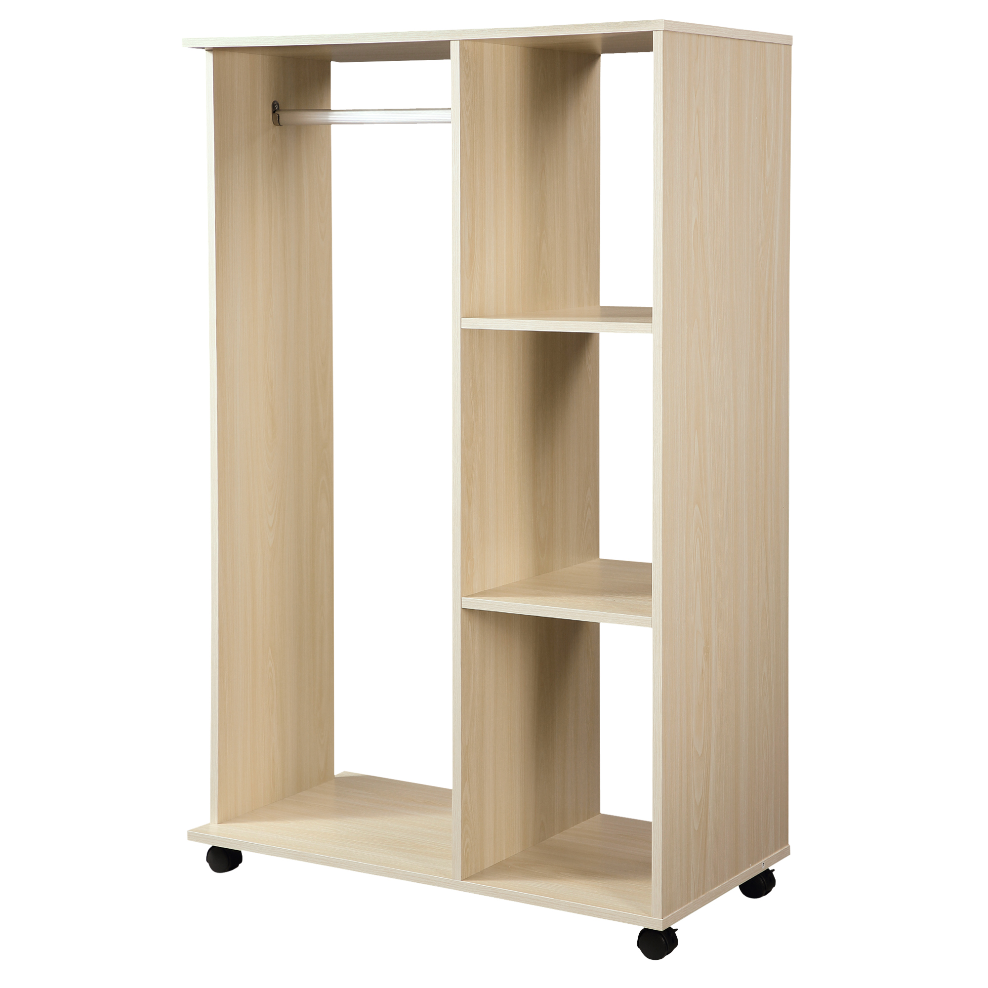 Wardrobe – Wood 3 Shelves + Rod, 128cm, Beige_voghion.com