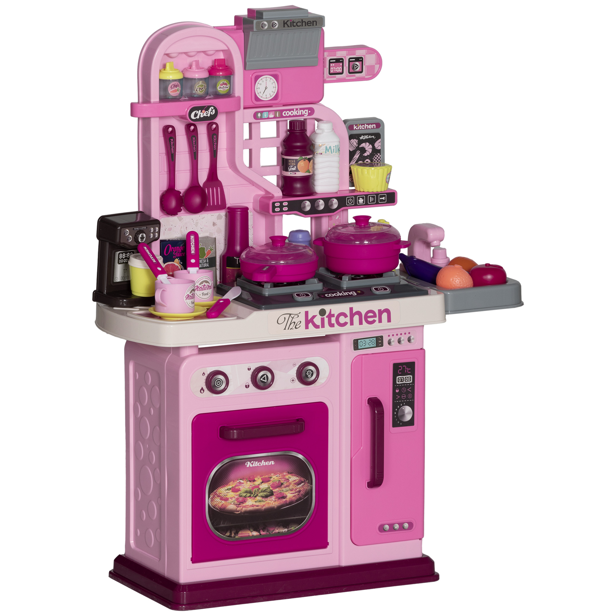 Kids Play Kitchen with Lights, Sounds, 33 Accessories & Storage for Toddler 3-6 Years