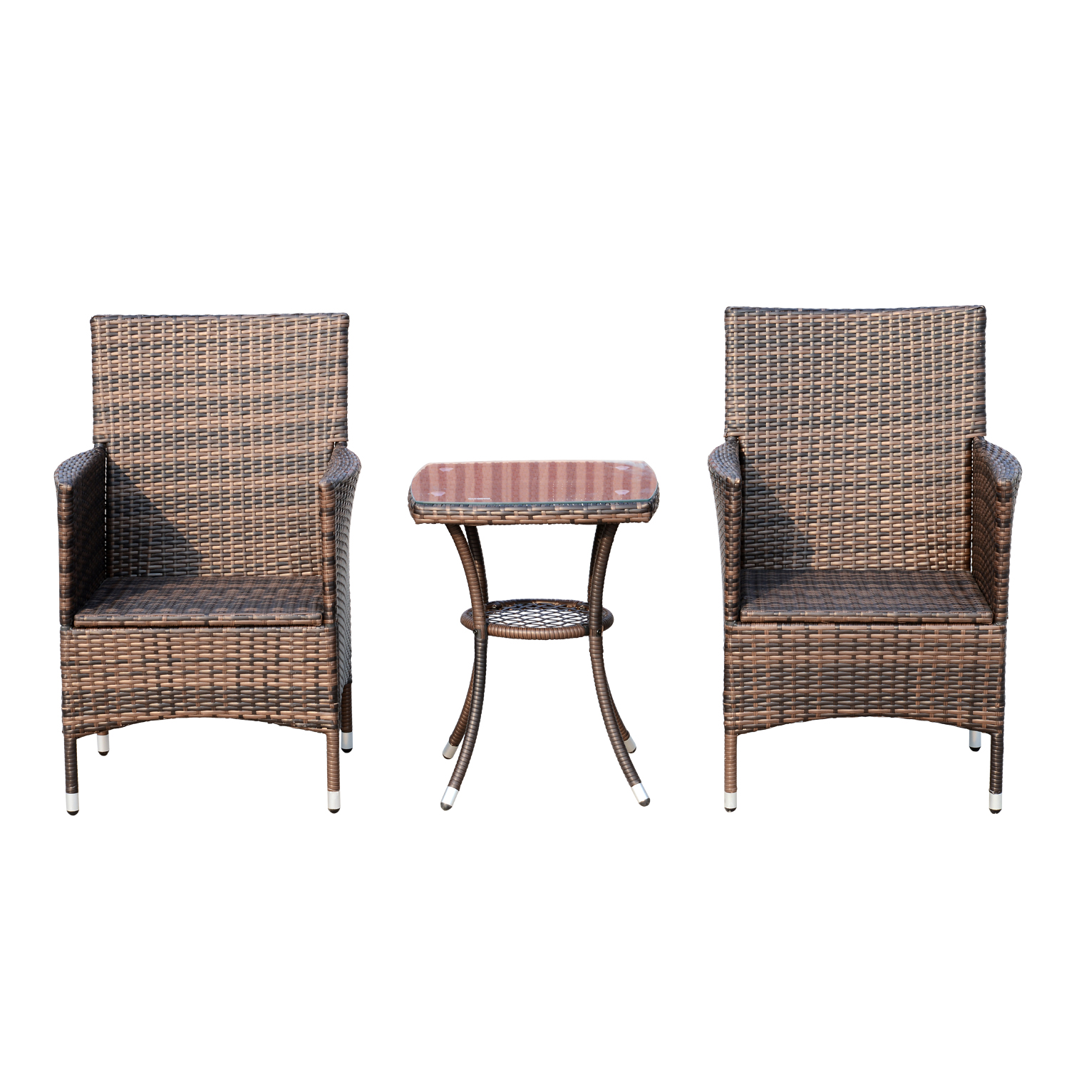 Ensemble table et chaises bistro Irovami rotin marron vue générale