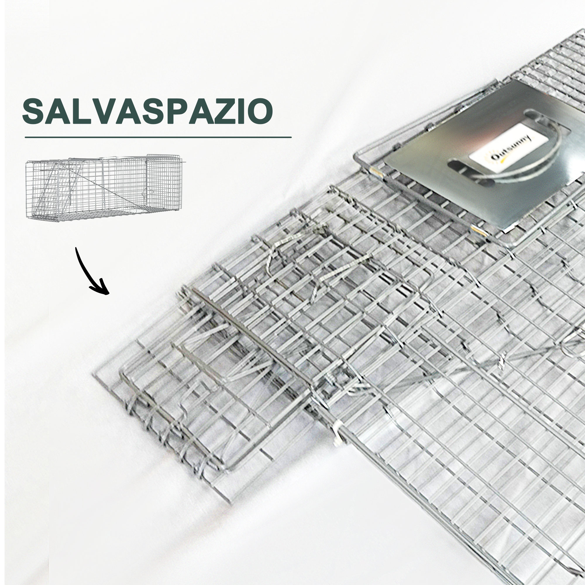 Gabbia Trappola Per Ratti, Topi E Nutrie Pieghevole In Acciaio, 93x31x34.5cm, Argento_desvips.com