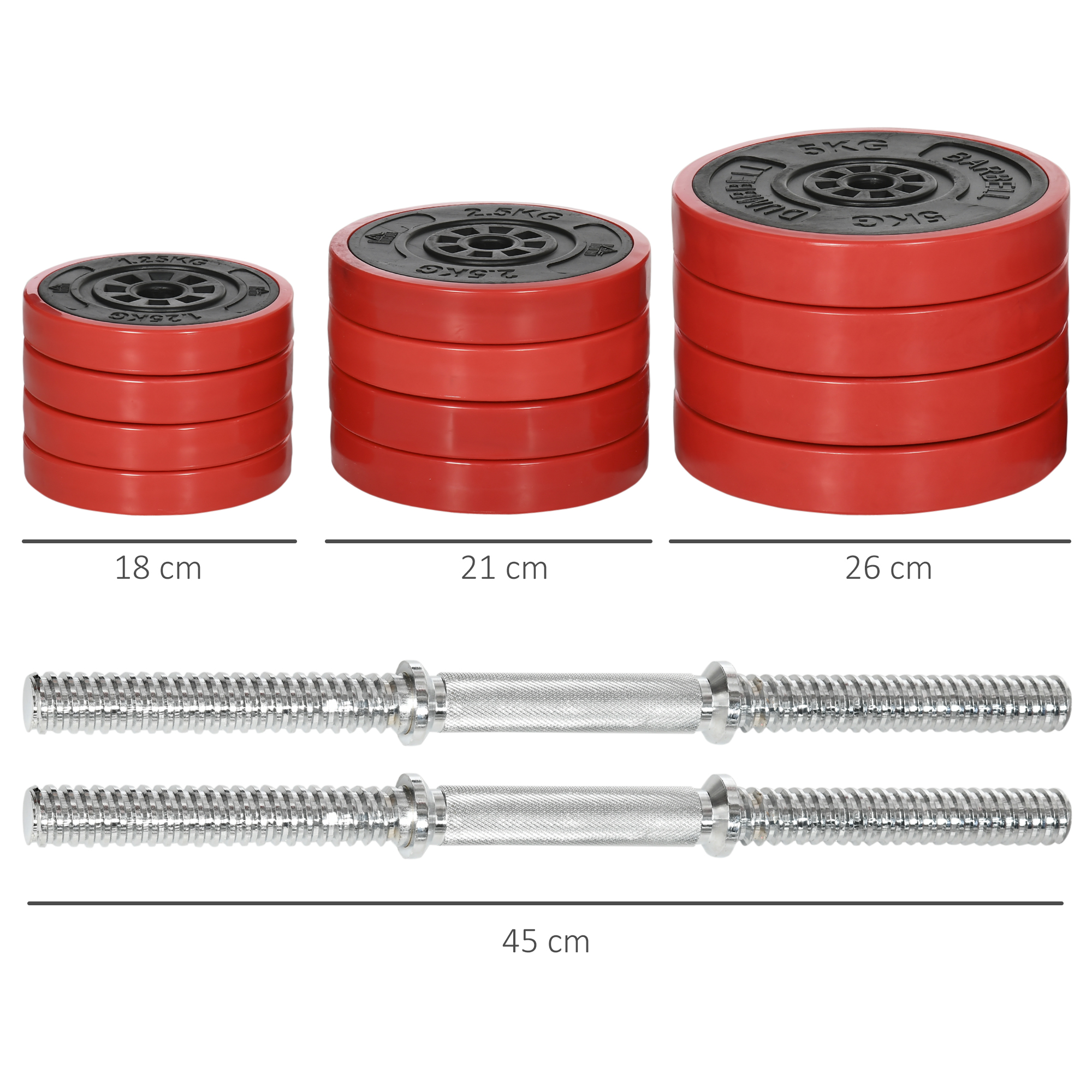 Set Manubri Palestra Con Pesi Da 40kg Rivestiti In Gomma, In Metallo E Sabbia Di Ferro, 45x26x26 Cm, Rossa_desvips.com