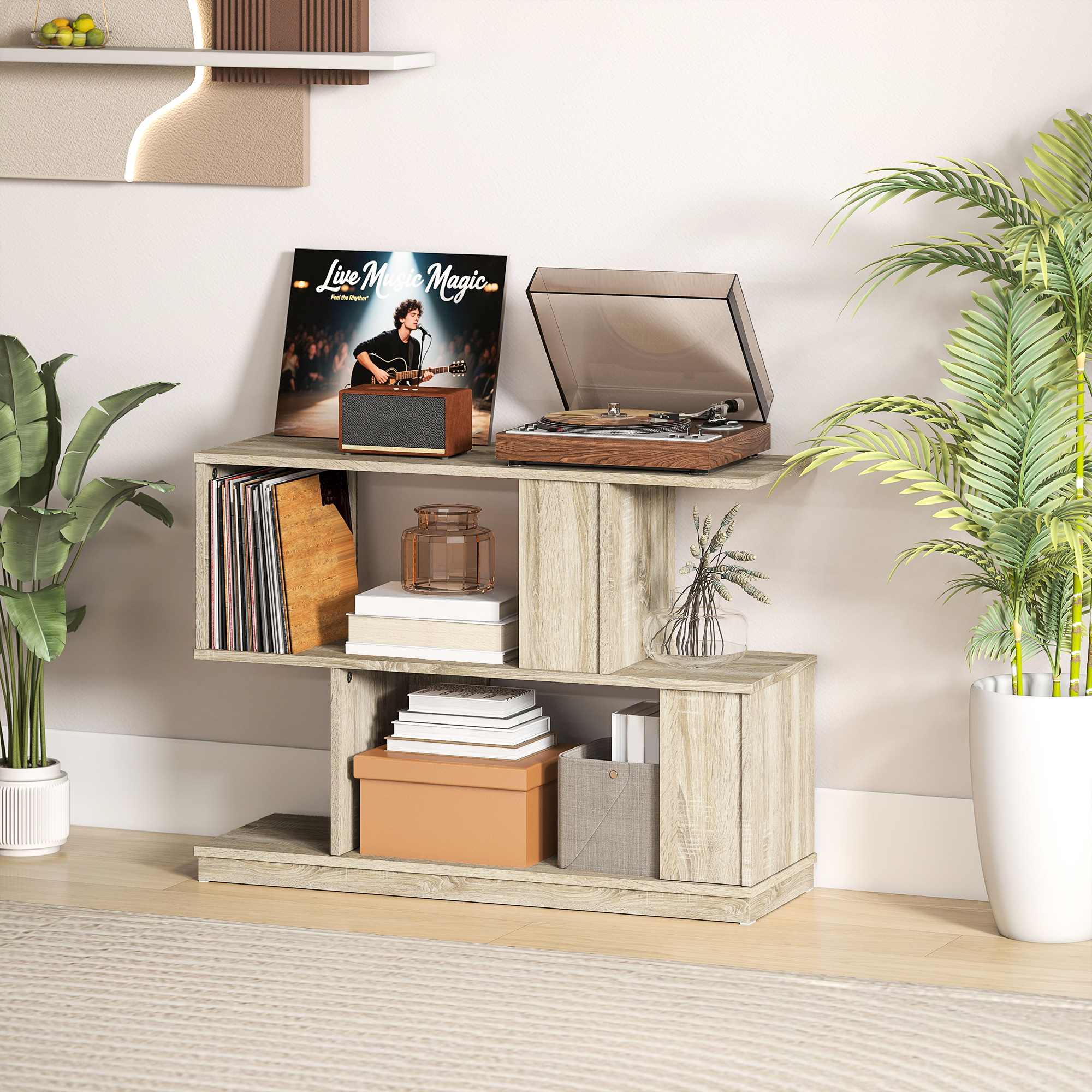 S-Shaped Side Table - Natural Wood Finish_voghion.com