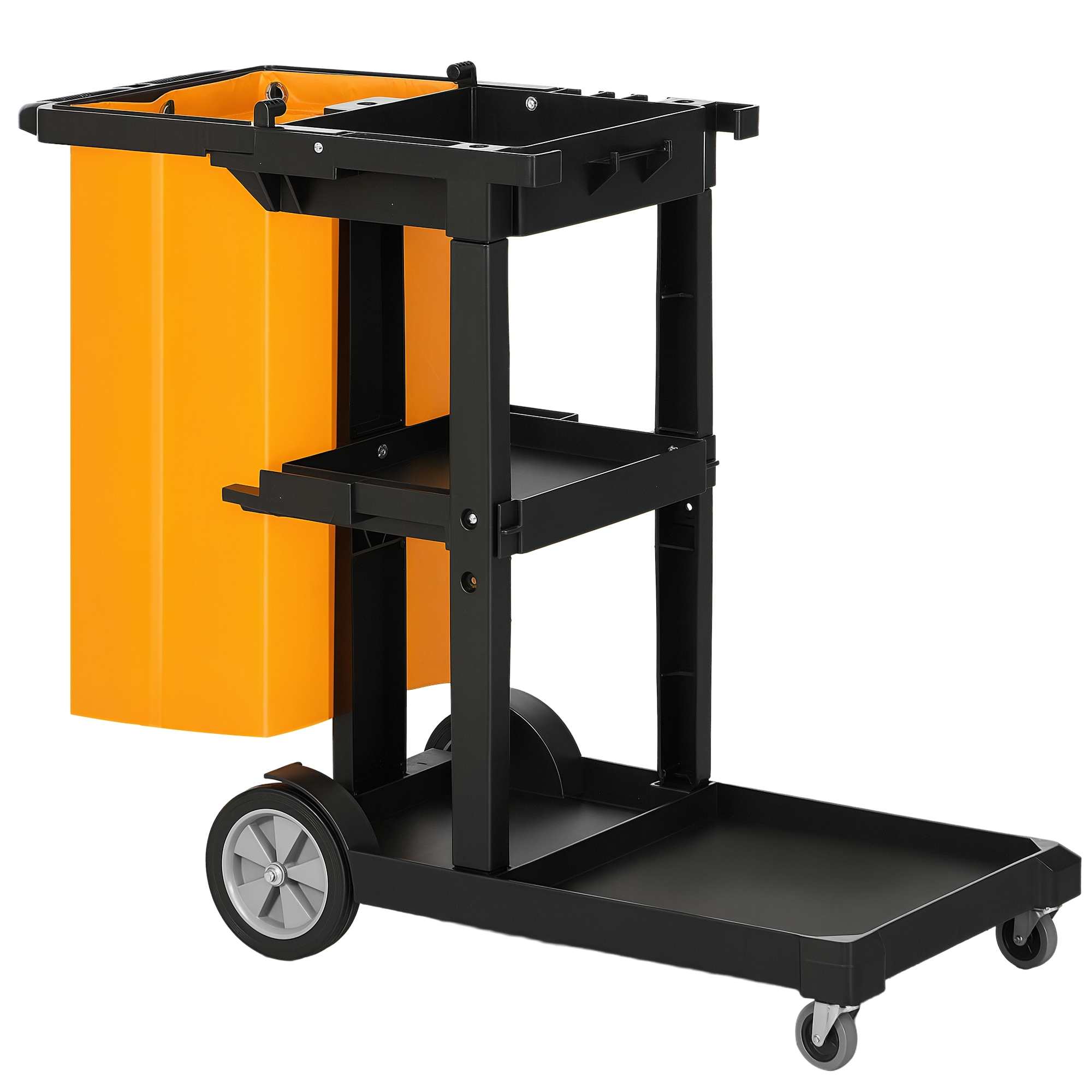 Cleaning Trolley With Bag Wheels And 3 Shelves For Hotels Yellow_voghion.com