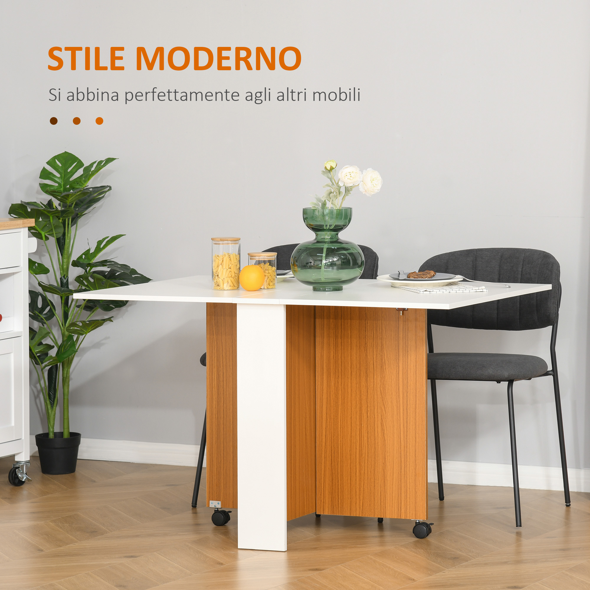 Ausziehbarer Esstisch, modernes Design, platzsparender Klapptisch mit Rollen, 120 × 80 × 73 cm_voghion.com