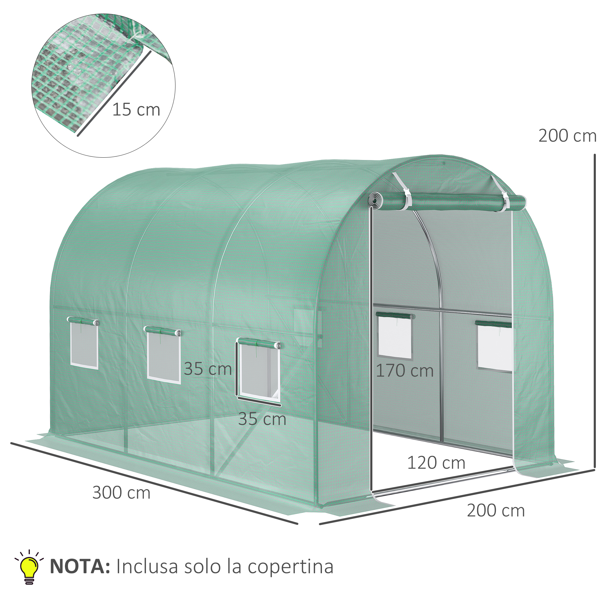 Schema dimensioni e bordi telo ricambio serra