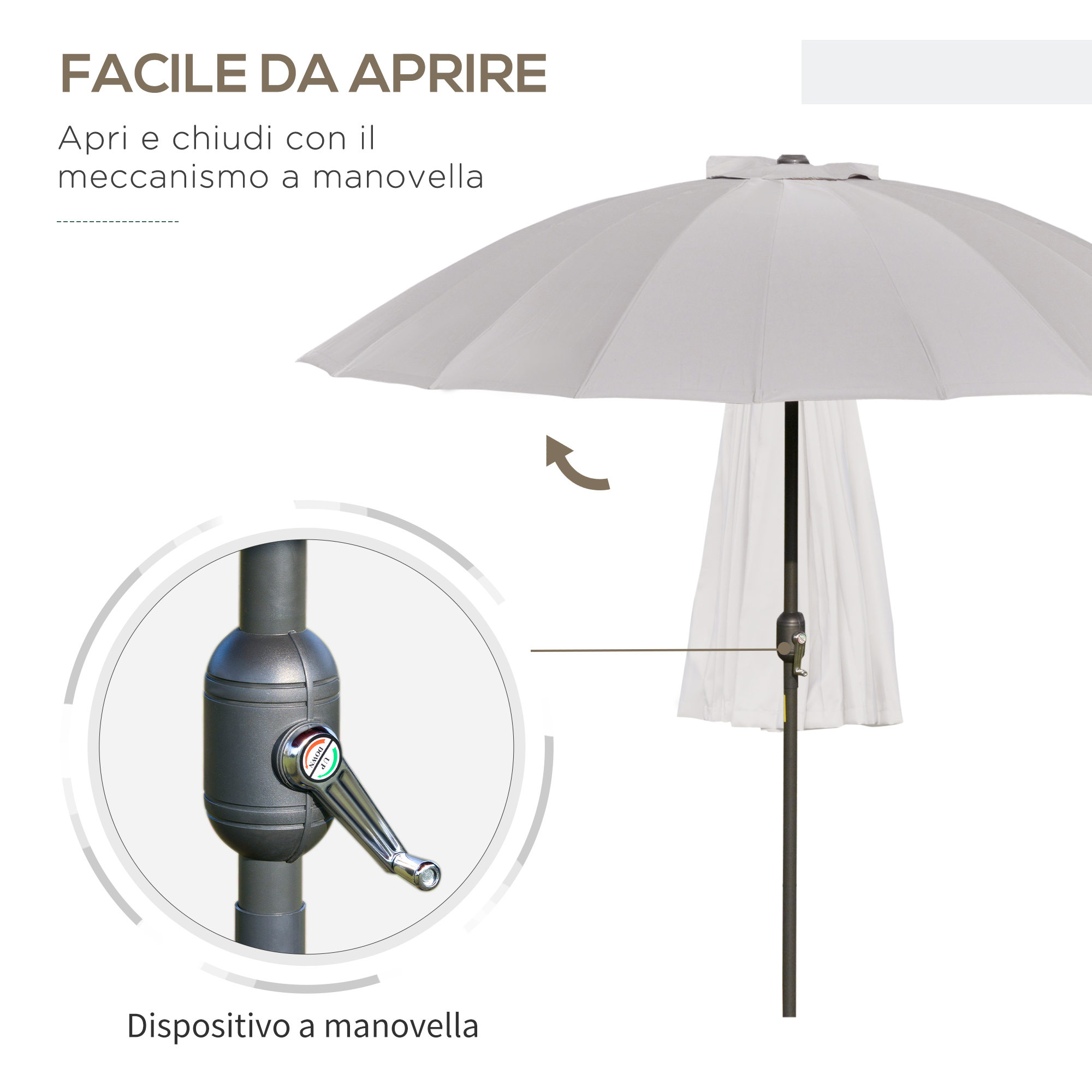 Manivelle de parasol et diamètre mât 3.8cm