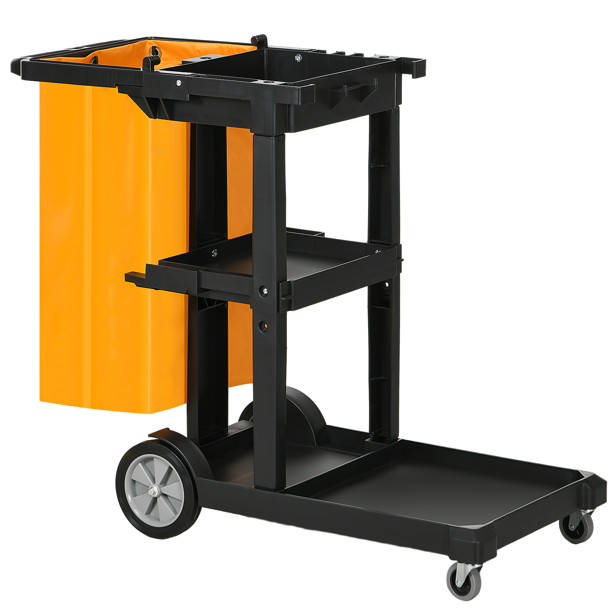 Cleaning Trolley With Bag Wheels And 3 Shelves For Hotels Yellow_voghion.com