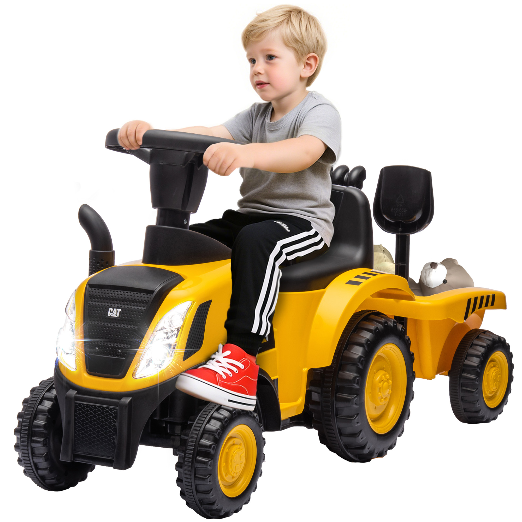 Caterpillar Licensed Ride-On Construction Toy with Shovel & Trailer, No Power Ride-on Tractor for 18-36 Months